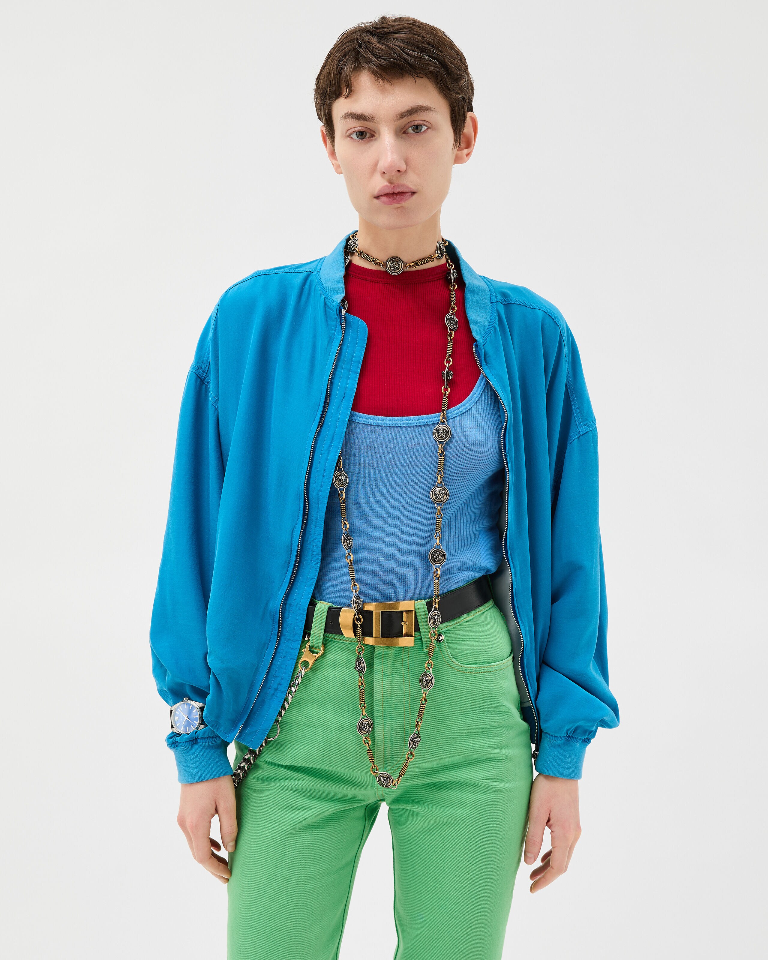Embroidered Ribbed Wool Tank Top Blue | VERSACE US