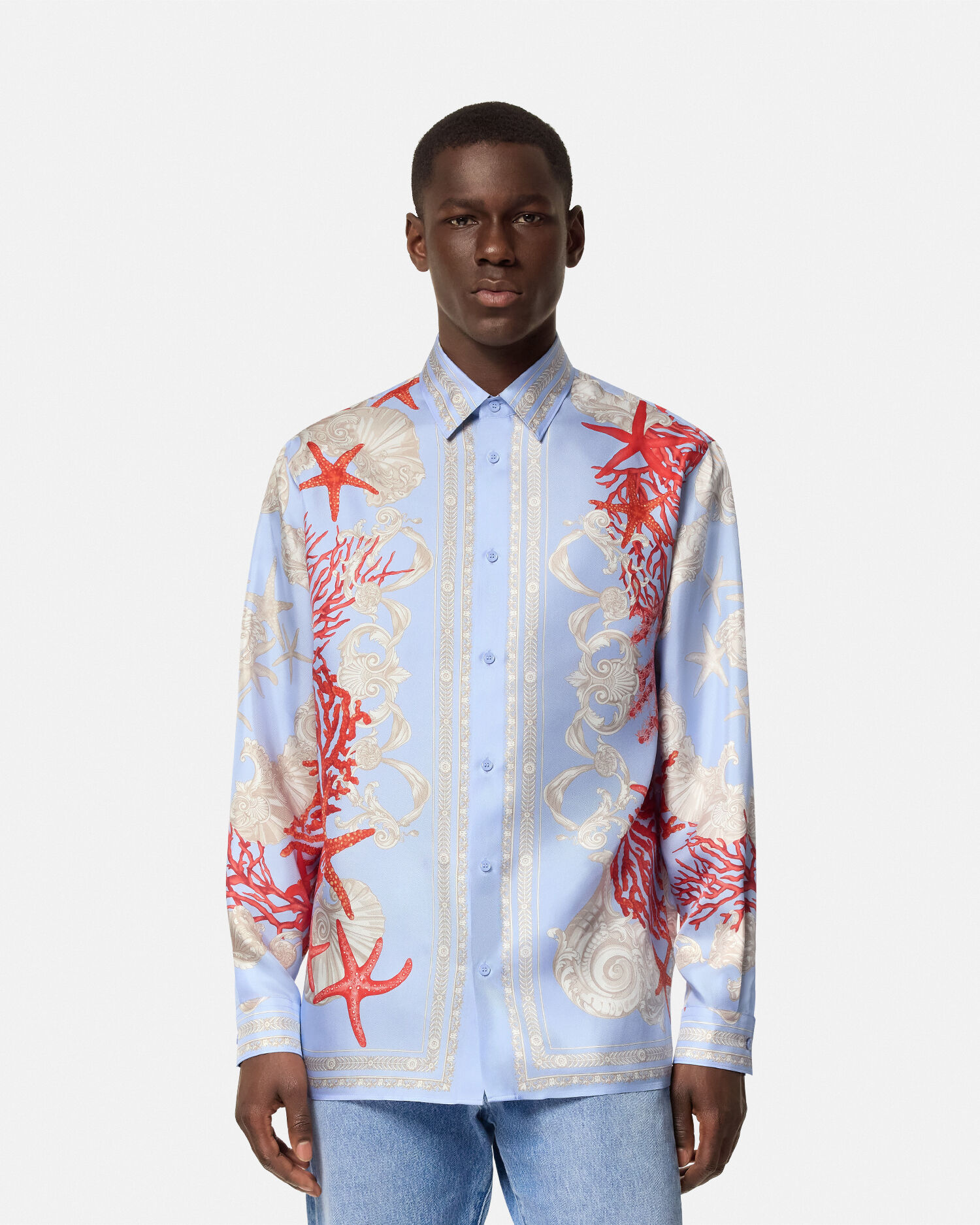 Camicia in seta Barocco Sea Blu Stampa VERSACE IT