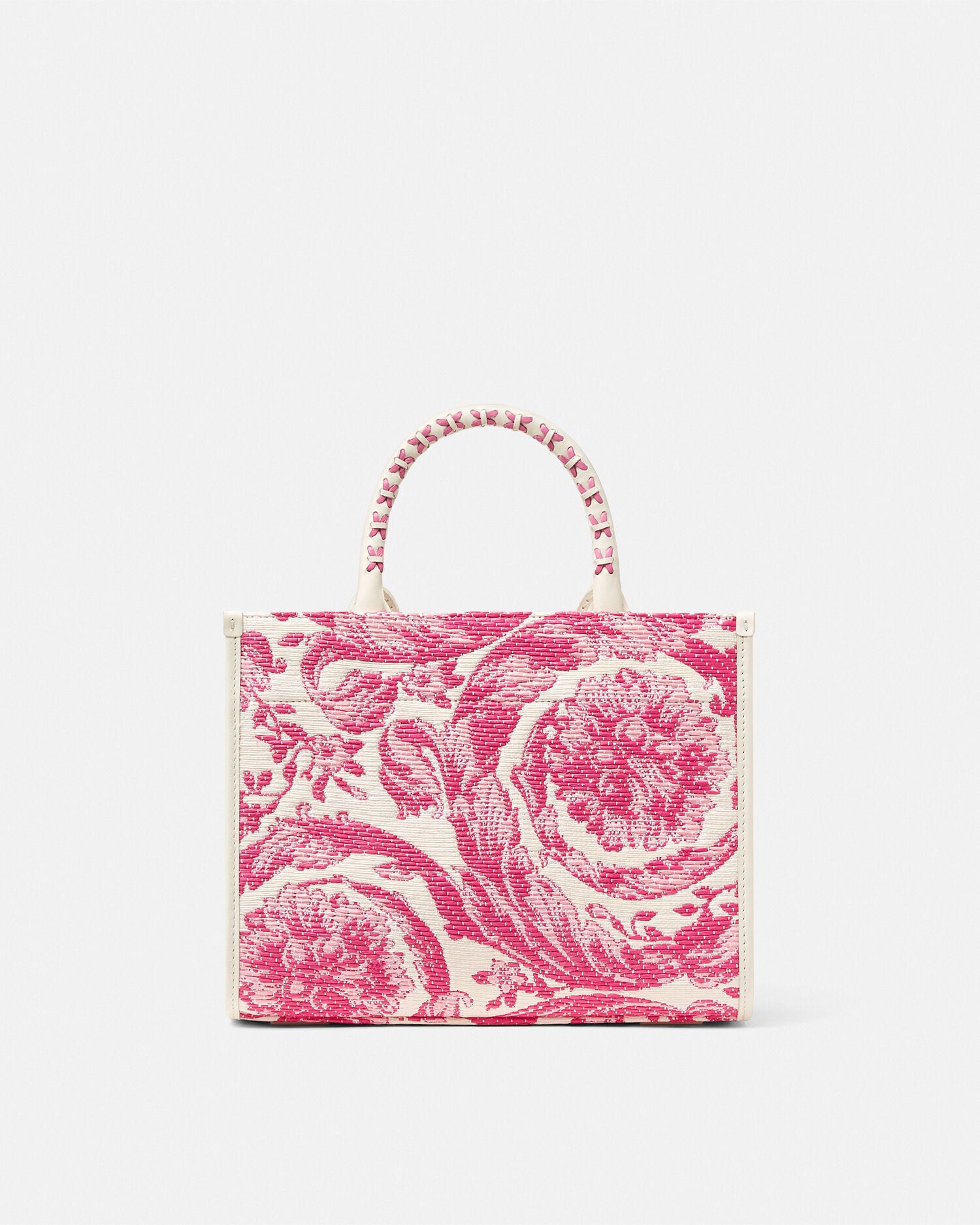 Athena Small Raffia Tote Pink,White | VERSACE US