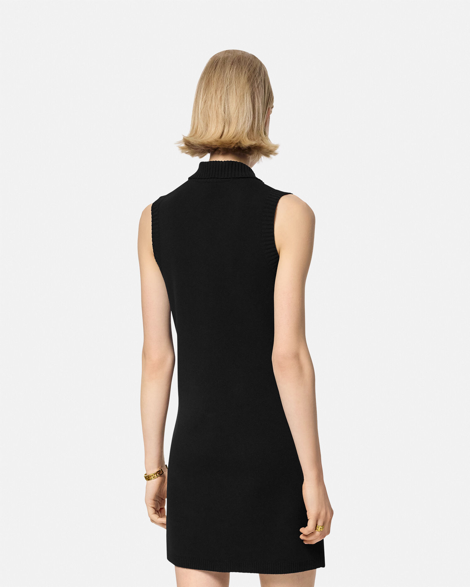 Cashmere-Wool Knit Shift Mini Dress Black | VERSACE