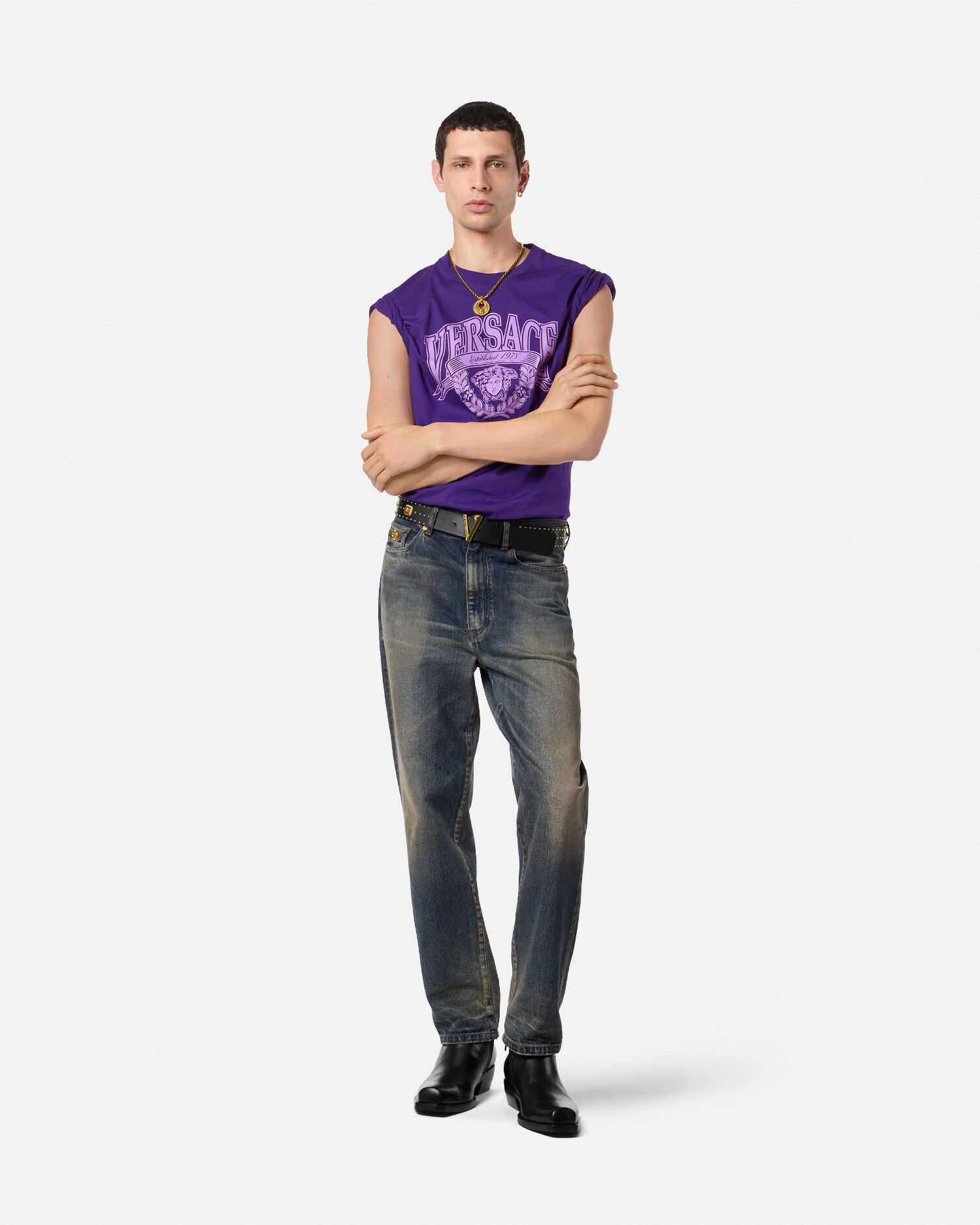Medusa Varsity T-Shirt Purple | VERSACE US