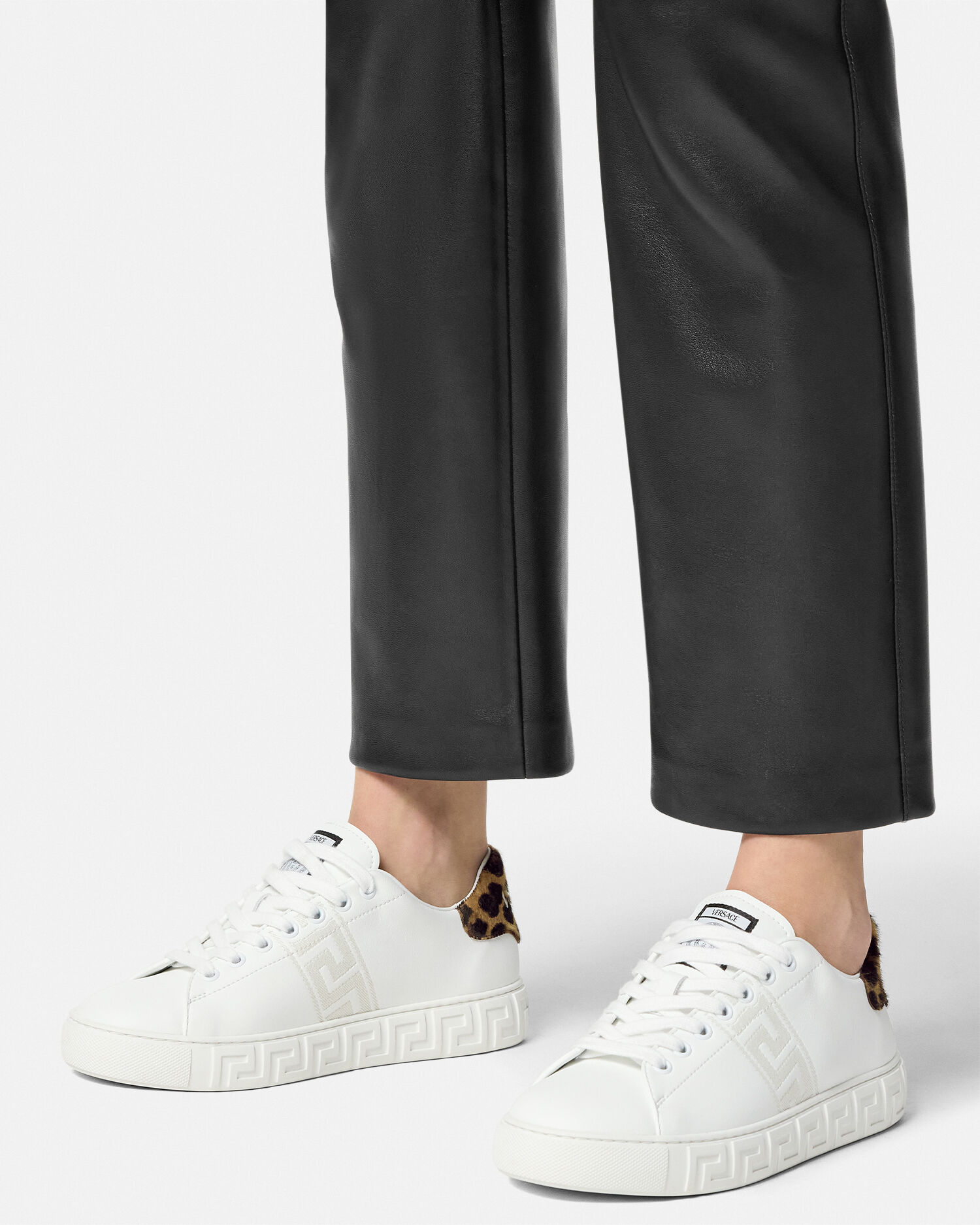 Leopard Embroidered Greca Sneakers White VERSACE