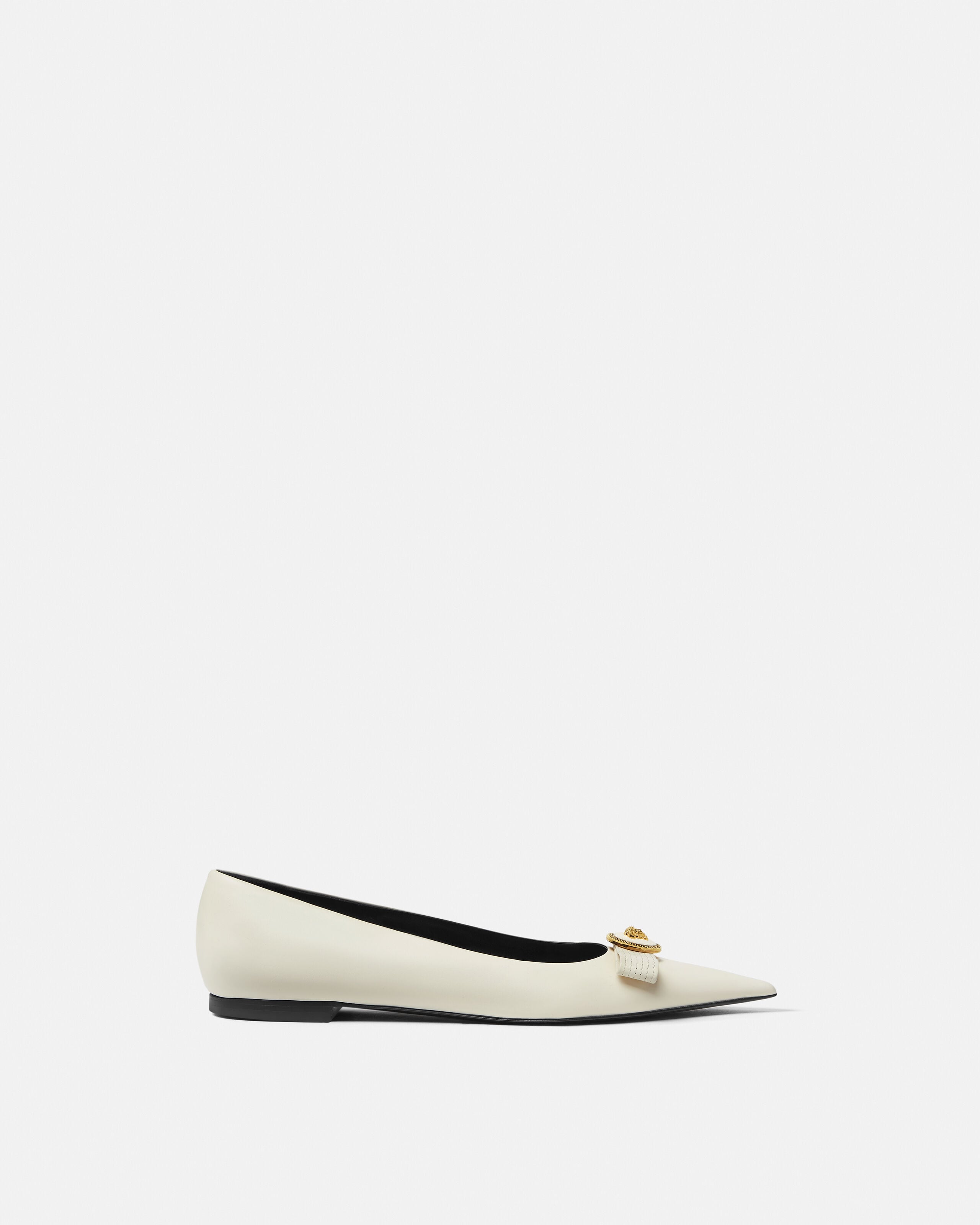 Gianni Ribbon Leather Ballerinas White,Gold | VERSACE US