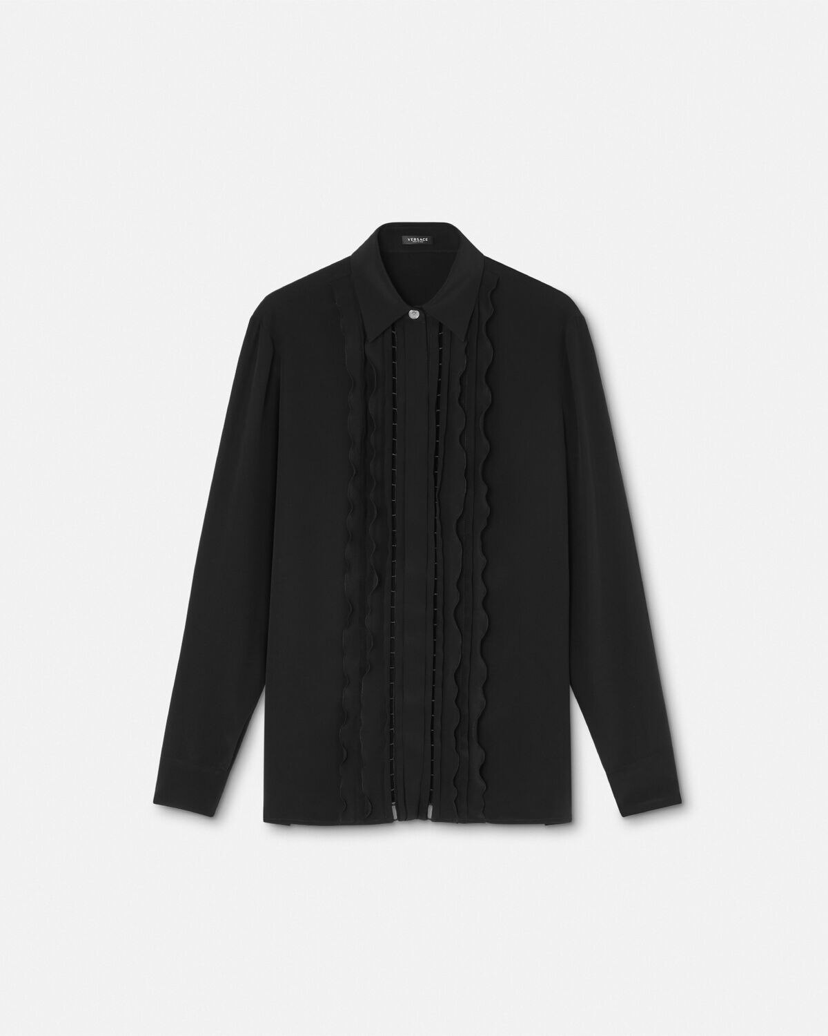 Ruffled Silk Crêpe Shirt Black | VERSACE US
