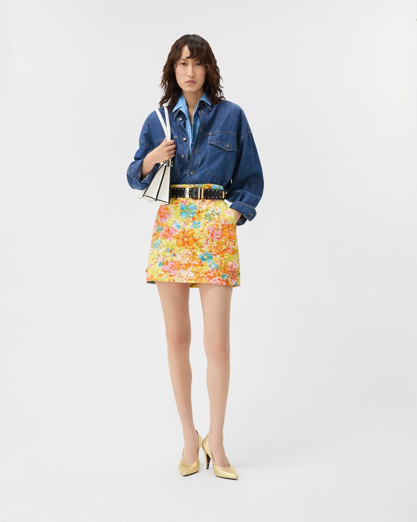 Printed Silk Duchesse Mini Skirt Multicolor 2