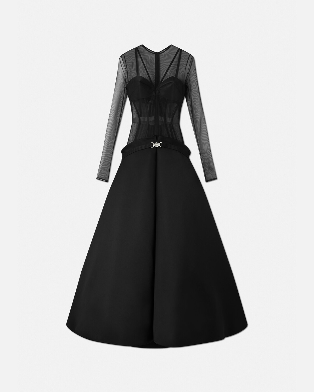 Medusa '95 Bustier Box Pleat Gown Black VERSACE US