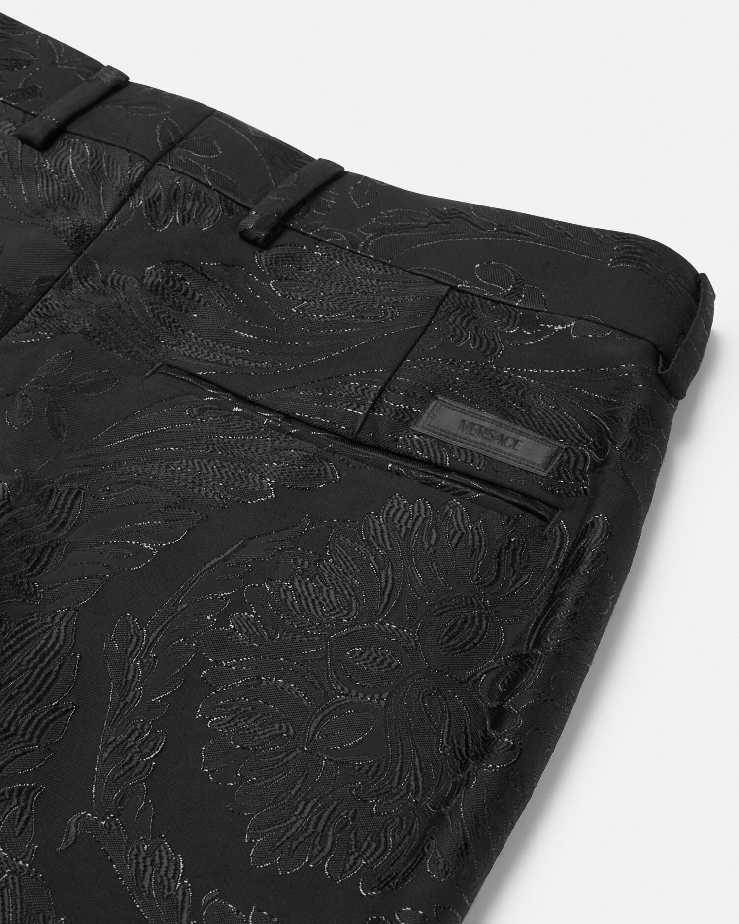 Jacquard Wool-Viscose Slim Formal Pants Black | VERSACE