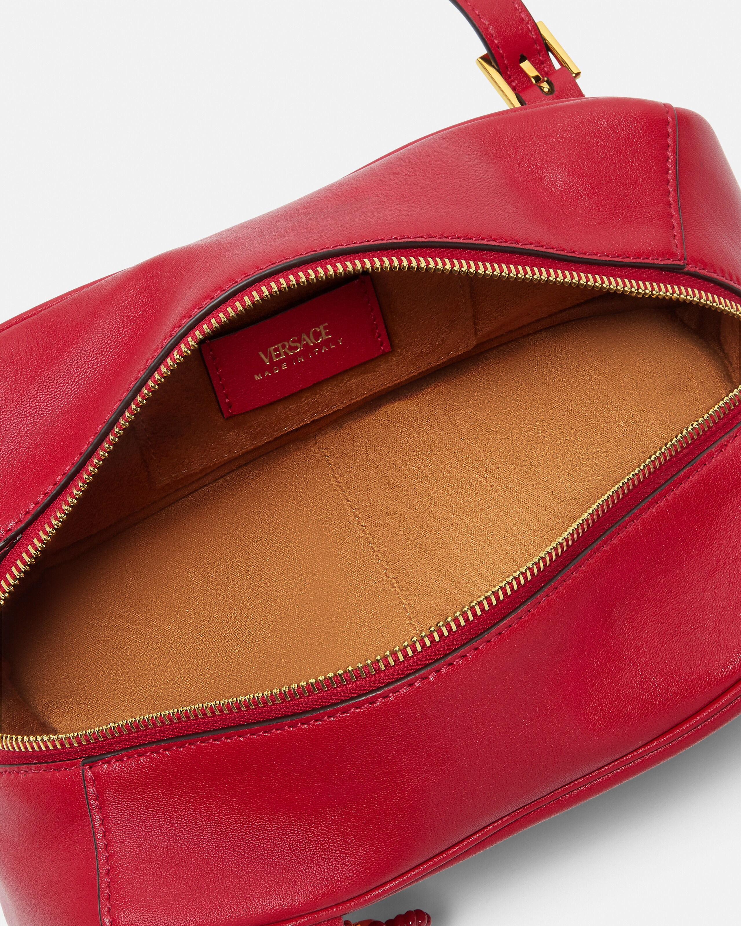 Versace Tag Nappa Bowling Bag Red | VERSACE US