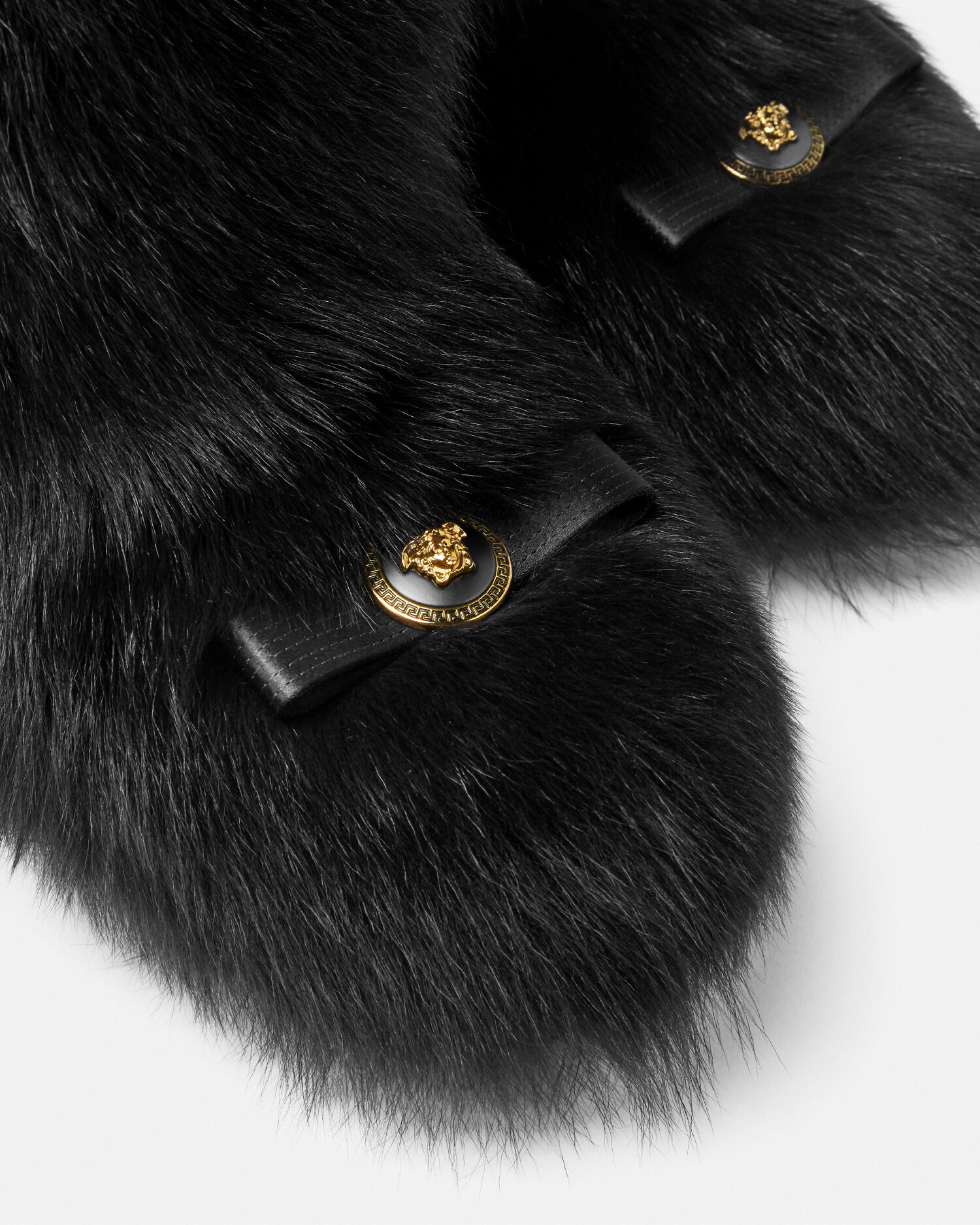 Gianni Ribbon Shearling Boots Black,Gold | VERSACE US