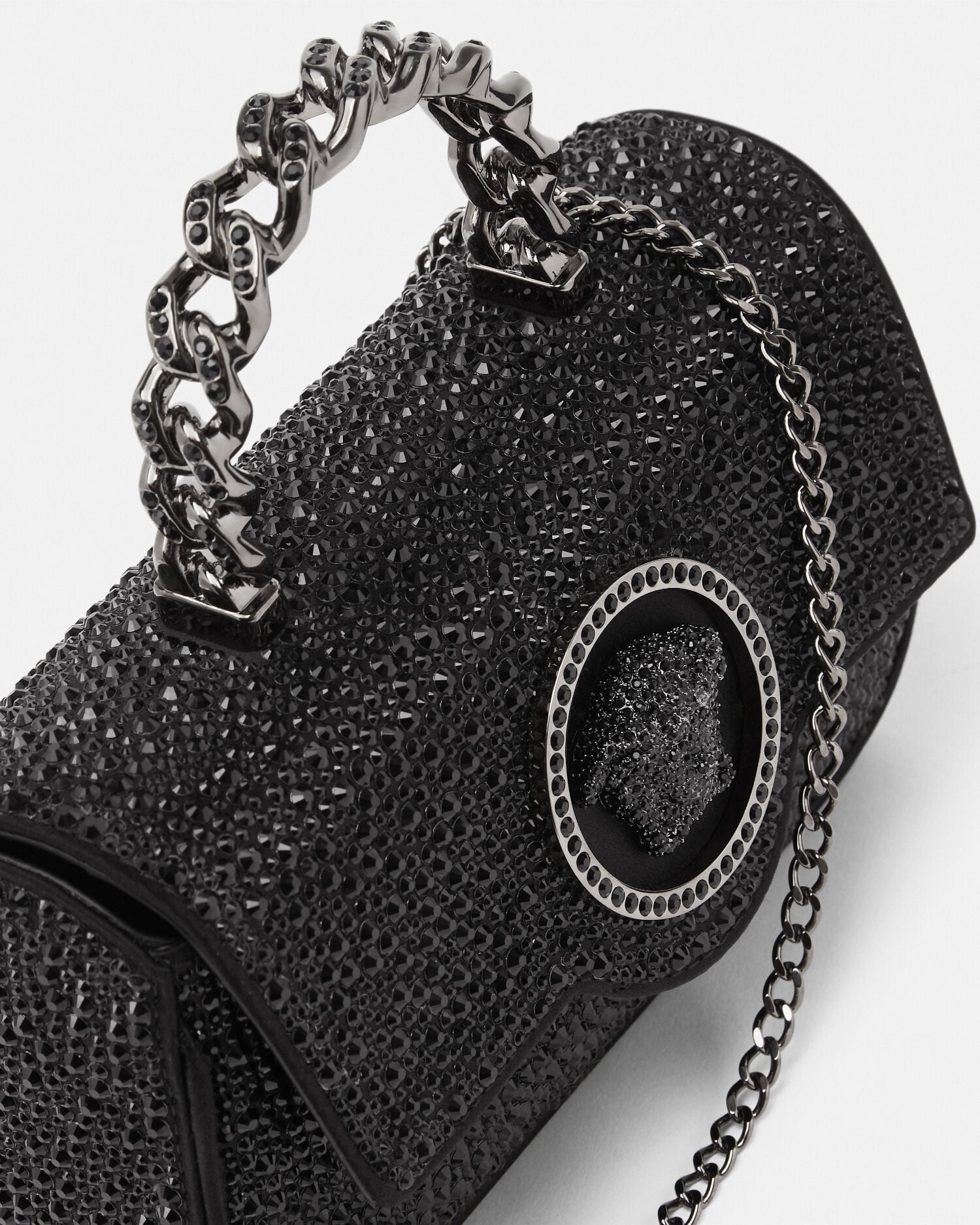 La Medusa Embellished Satin Mini Bag Black | VERSACE US
