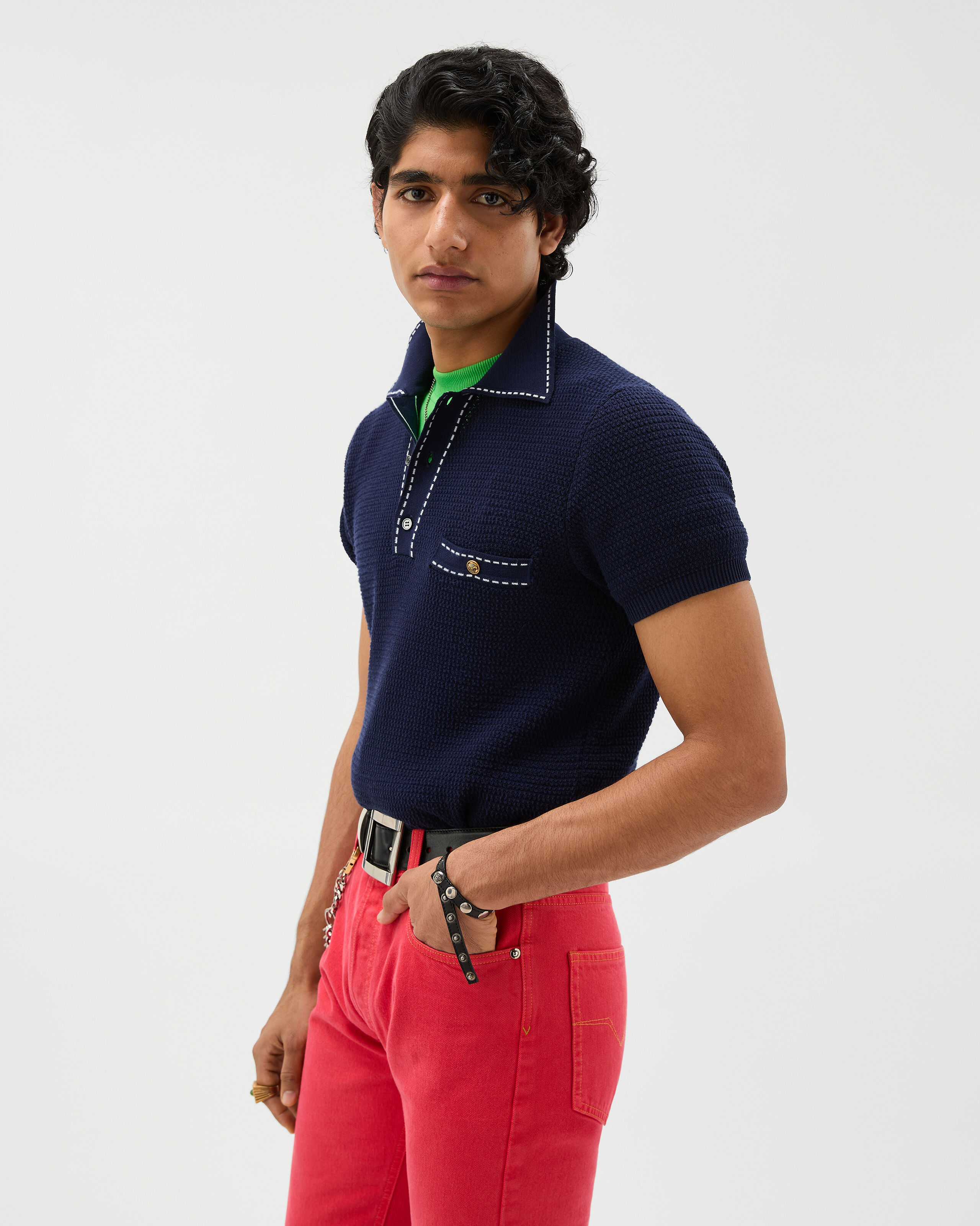 Cotton Knit Polo Blue | VERSACE US