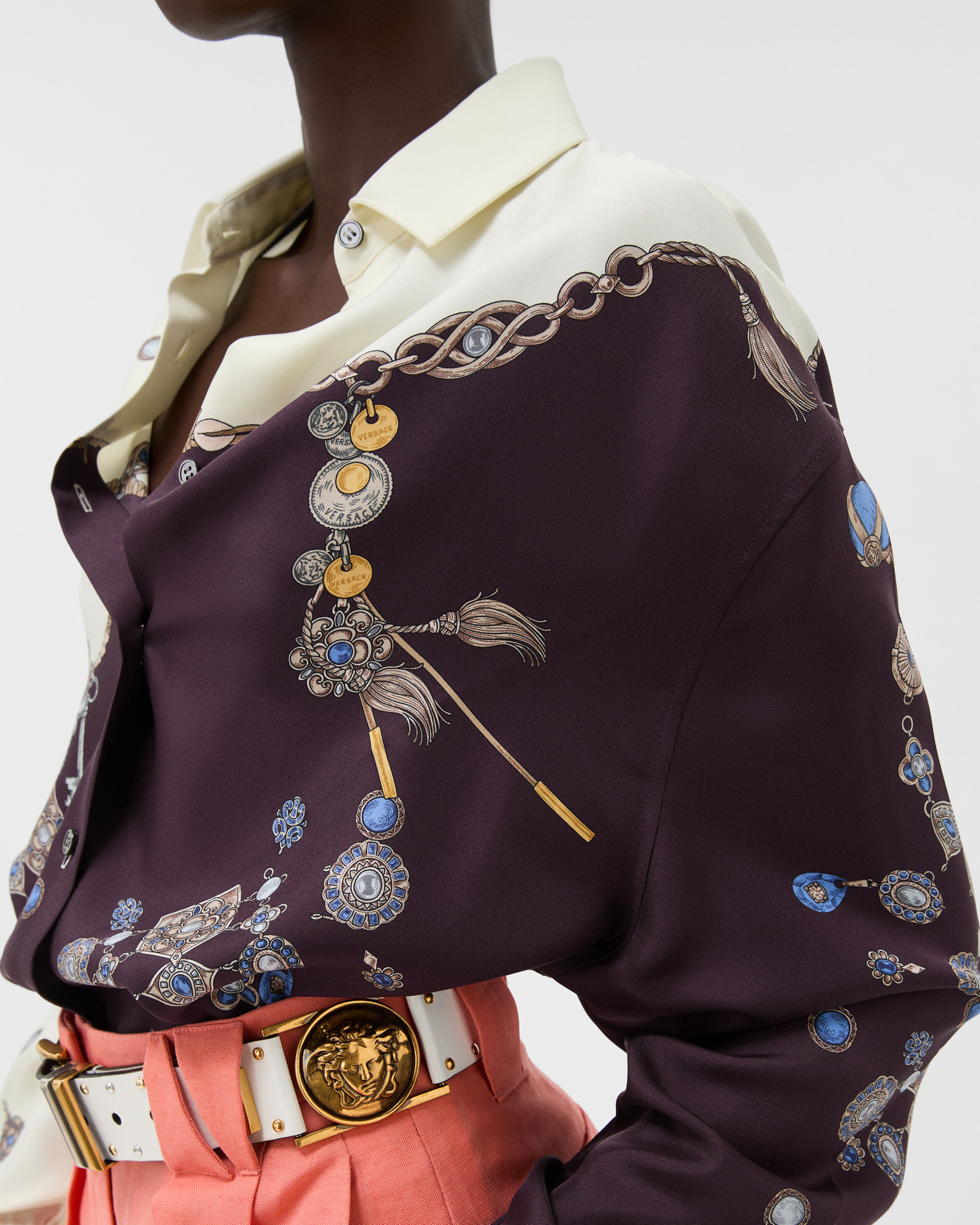 Printed Silk Twill Shirt Purple,White | VERSACE