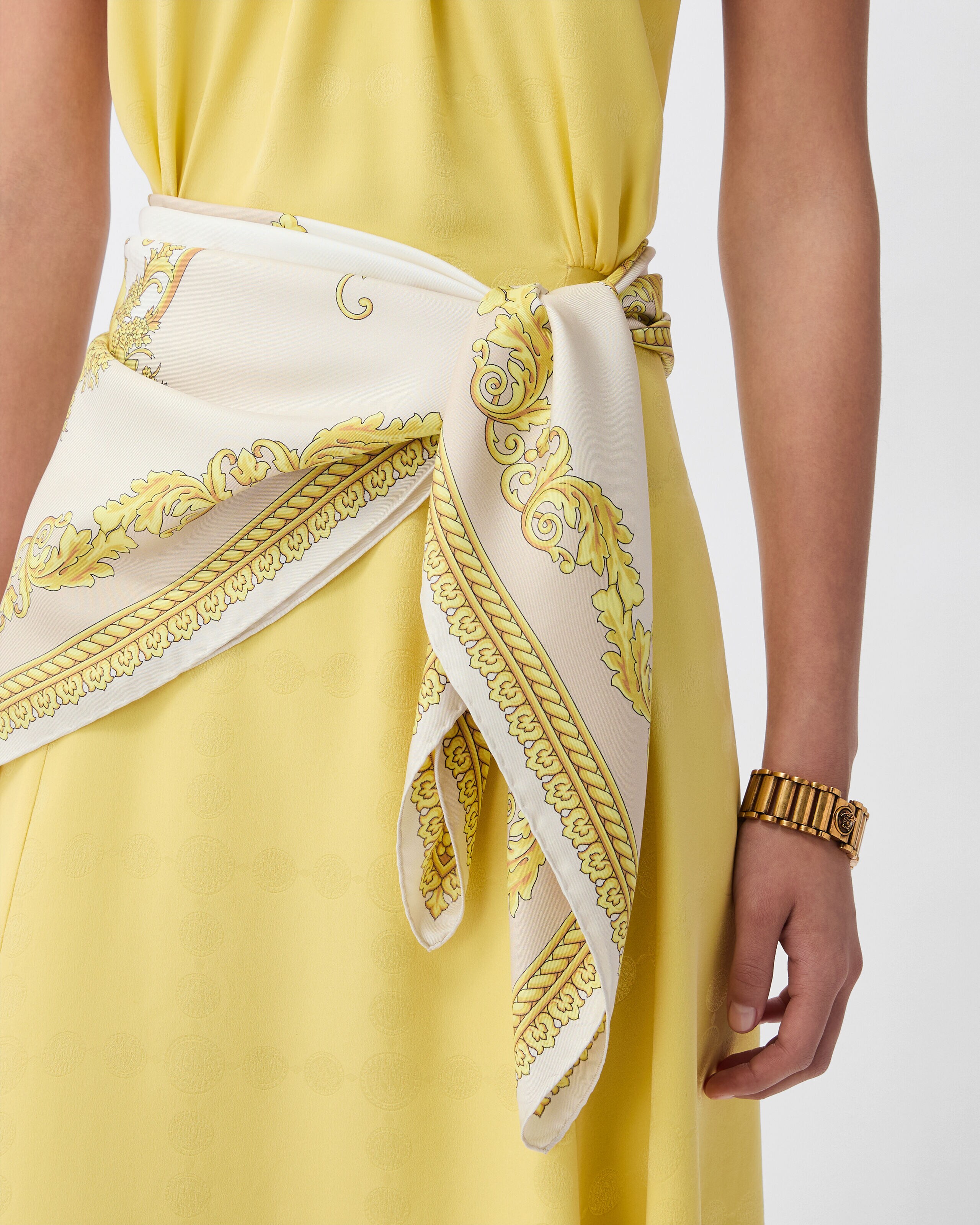 Printed Silk Twill Scarf 90 cm White,Gold | VERSACE