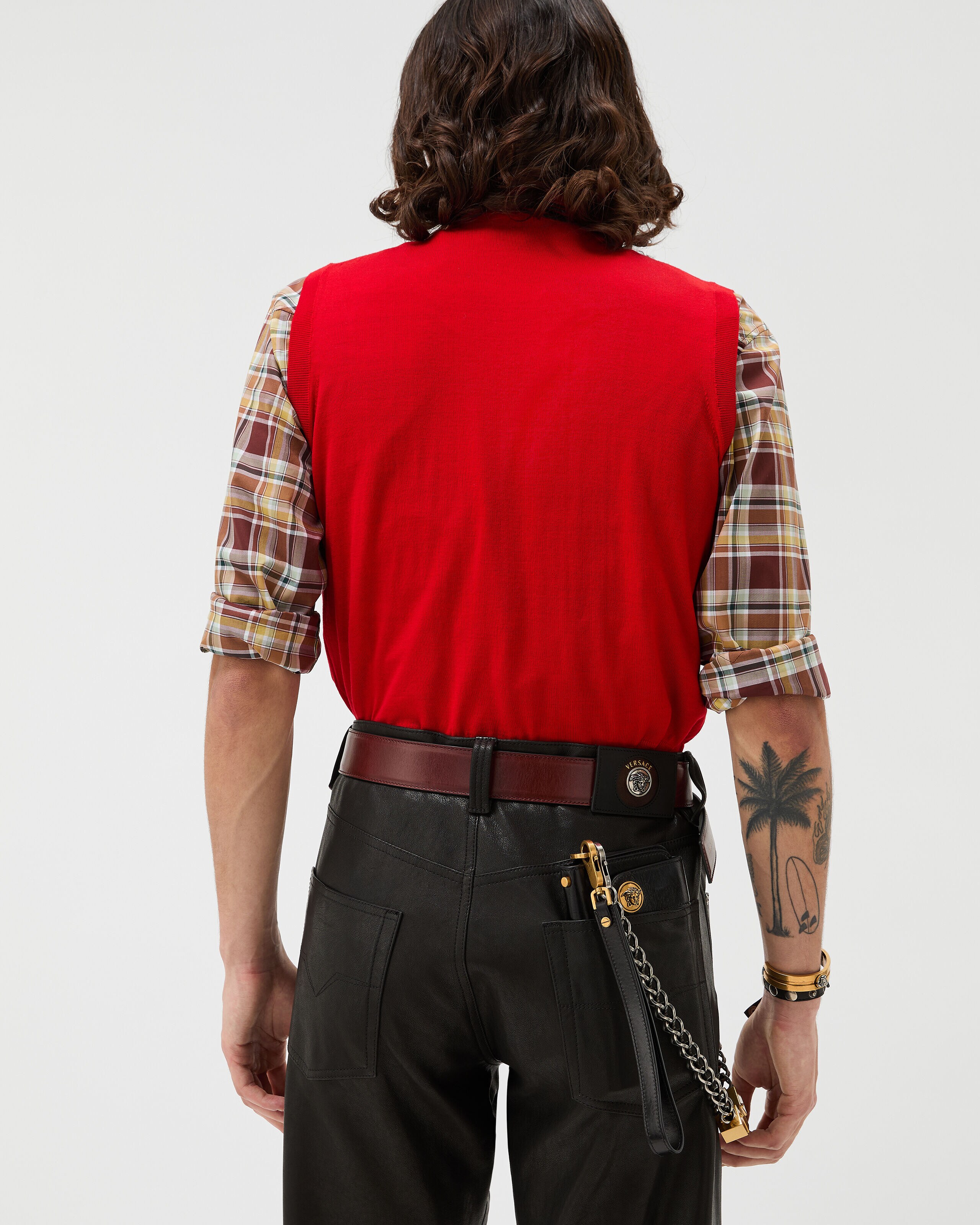 Embroidered Wool Knit Vest Red | VERSACE US