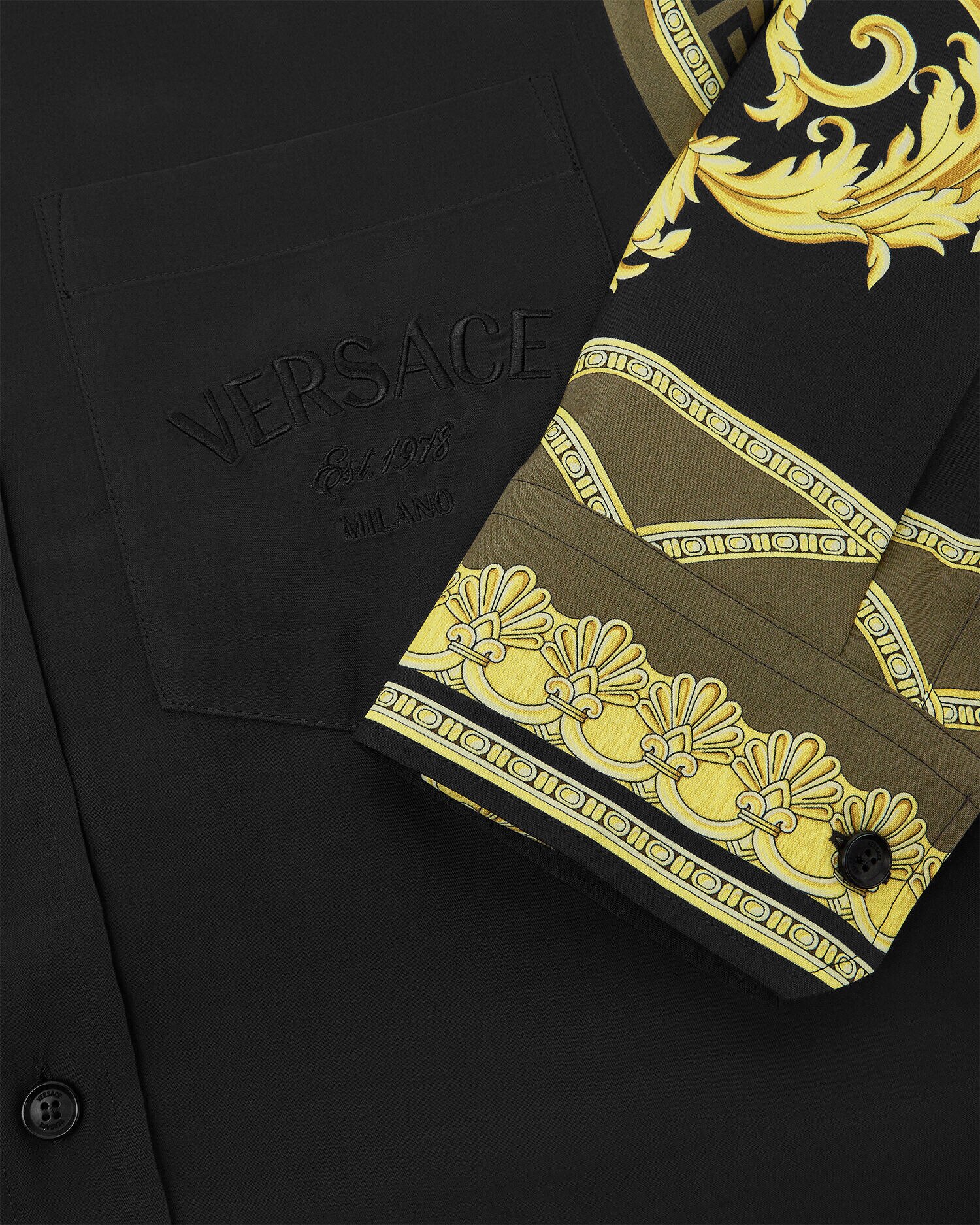 Camicia con pannelli La Coupe des Dieux Nero Stampa VERSACE IT