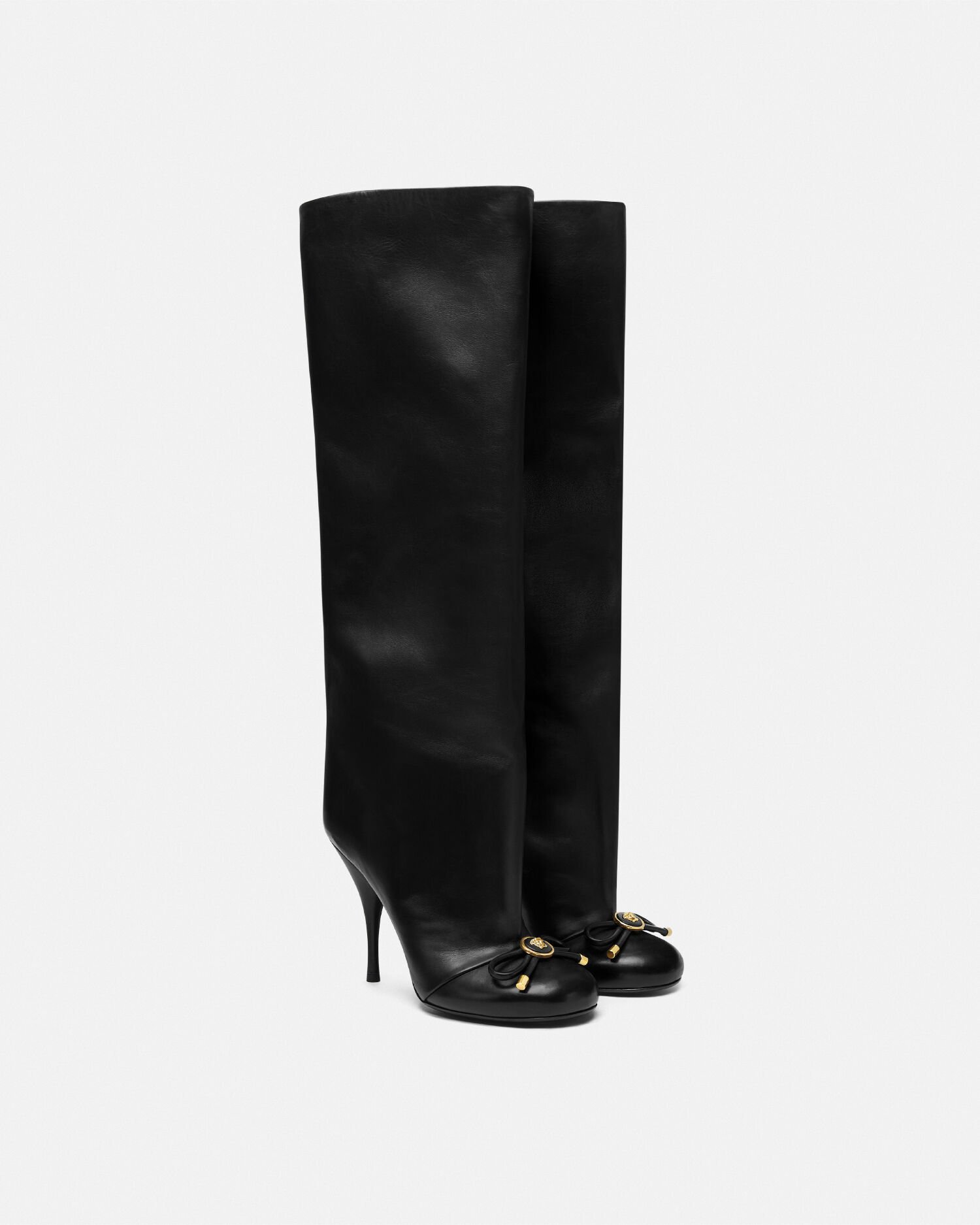 Versace Opera Bow Knee High Boots 105 mm female Black gold 41
