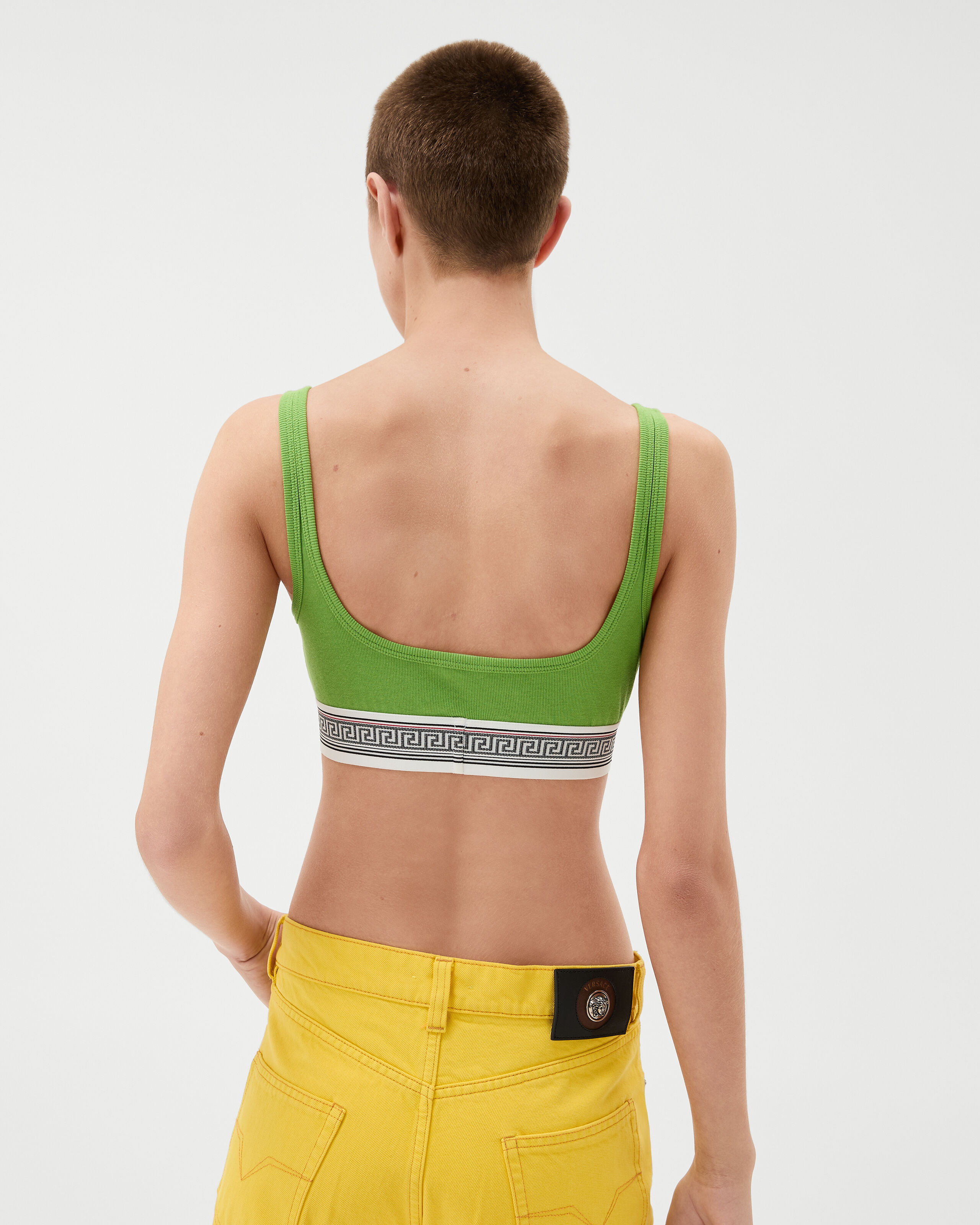Ribbed Cotton-Jersey Bralette Green | VERSACE IN