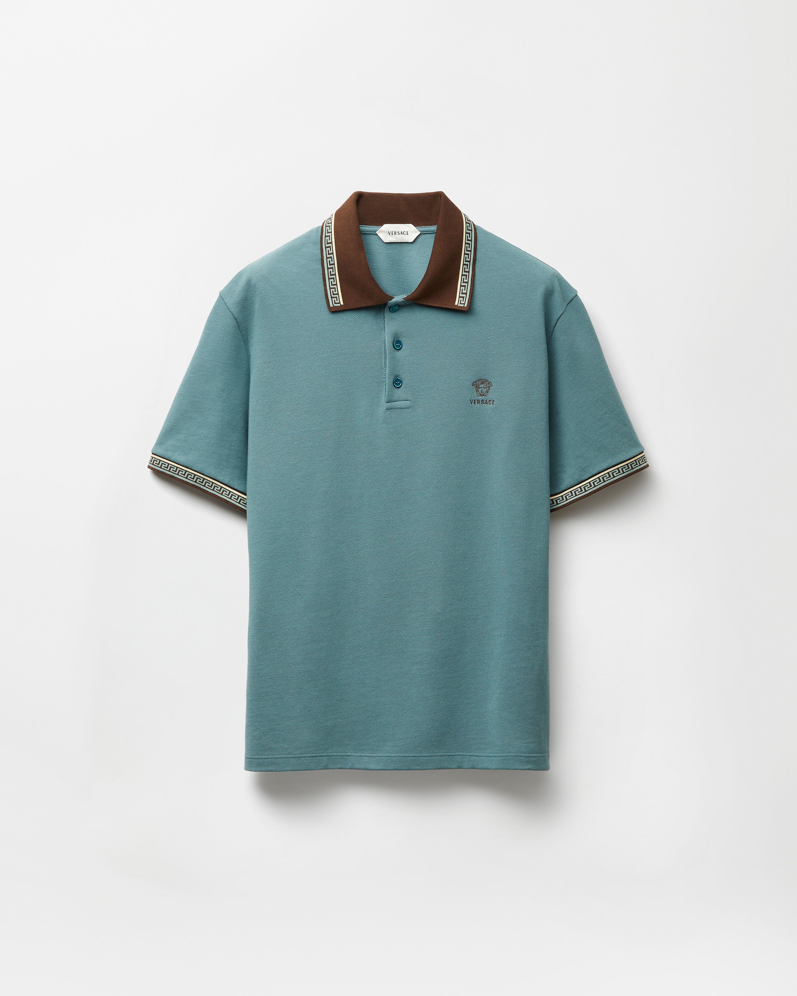 Embroidered-Logo Cotton Piqué Polo Blue | VERSACE