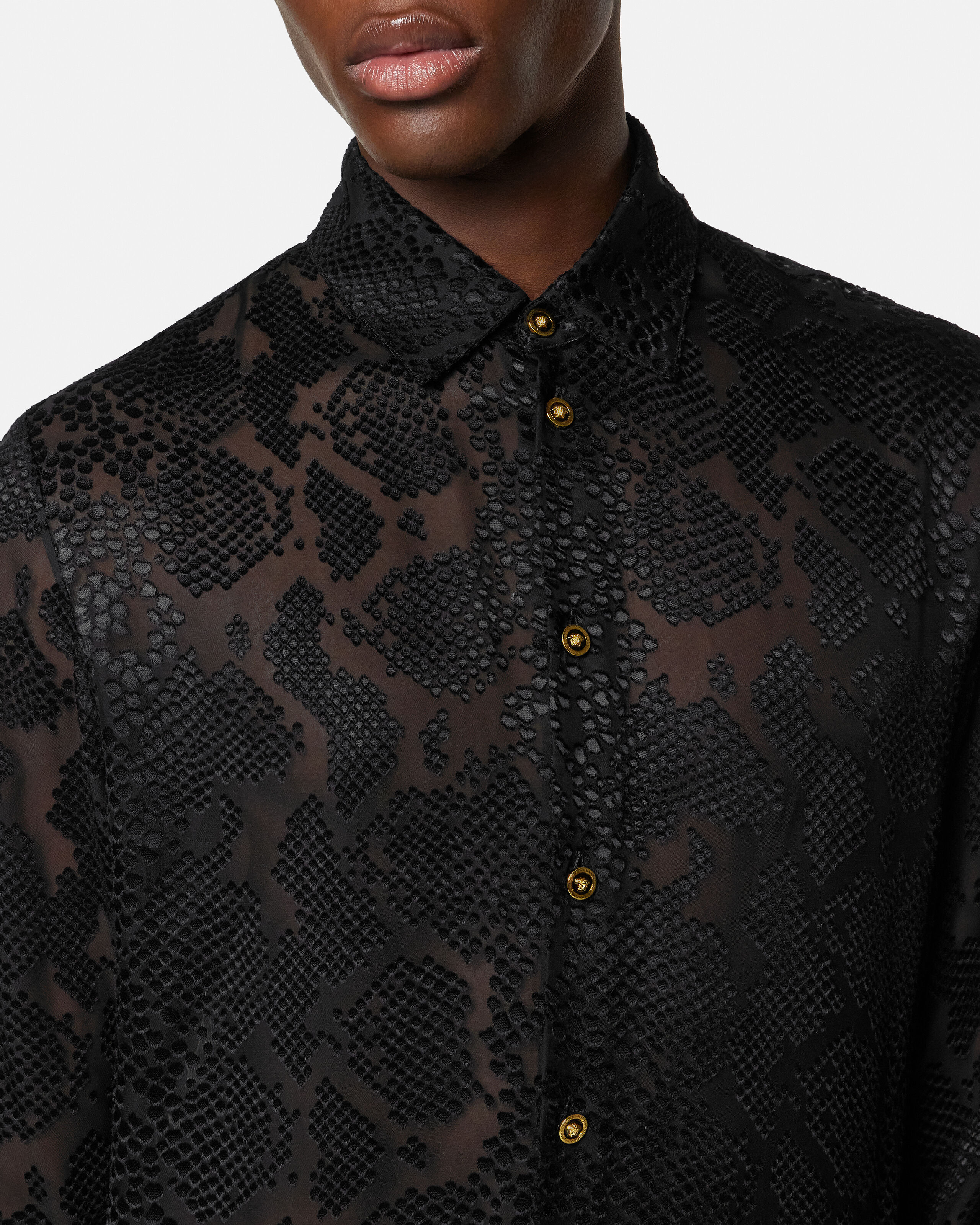 Python-Devoré Silk-Blend Evening Shirt Black | VERSACE US