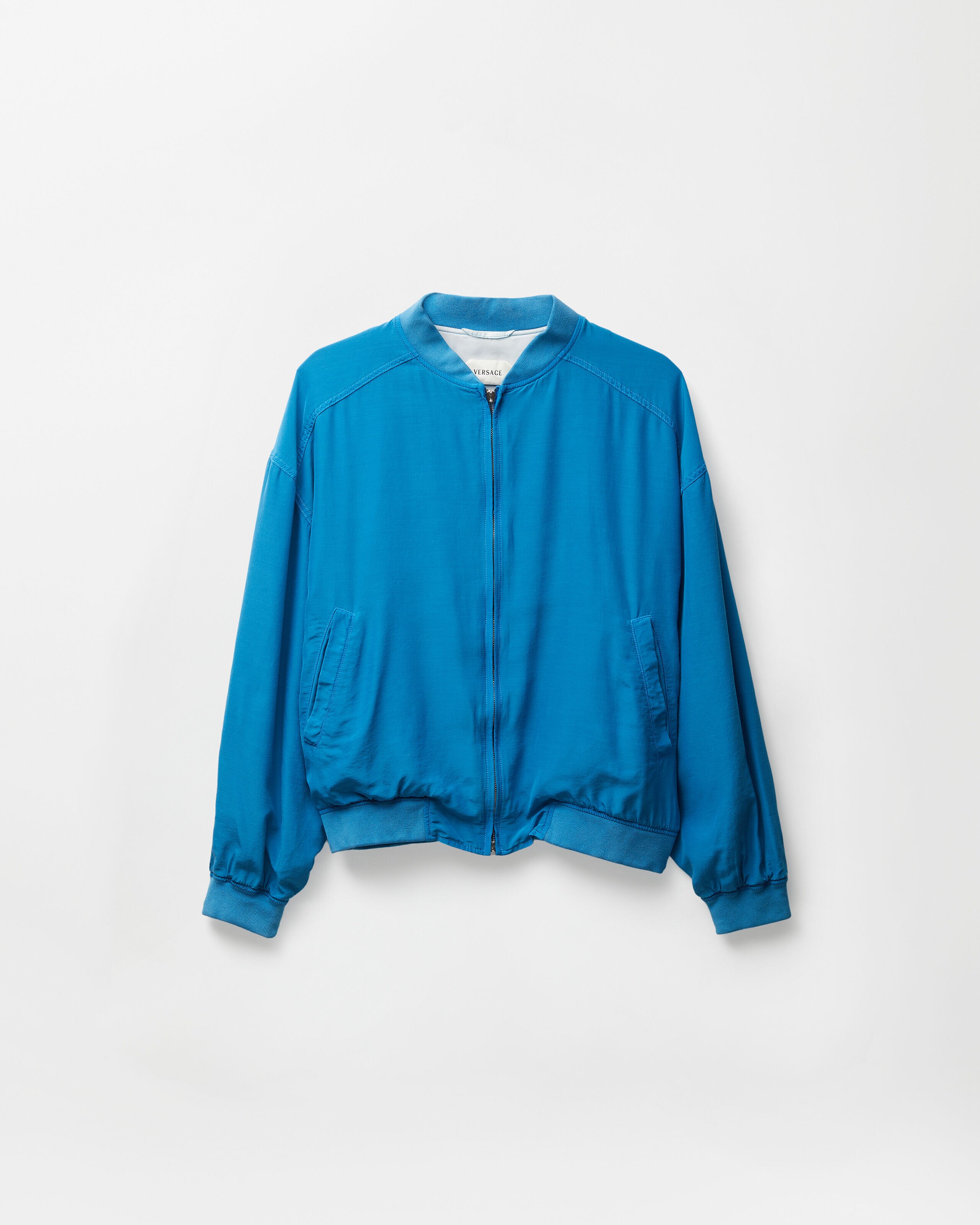 ベルサーチ　ブルゾン Silk Poplin Zip Blouson Blue | VERSACE