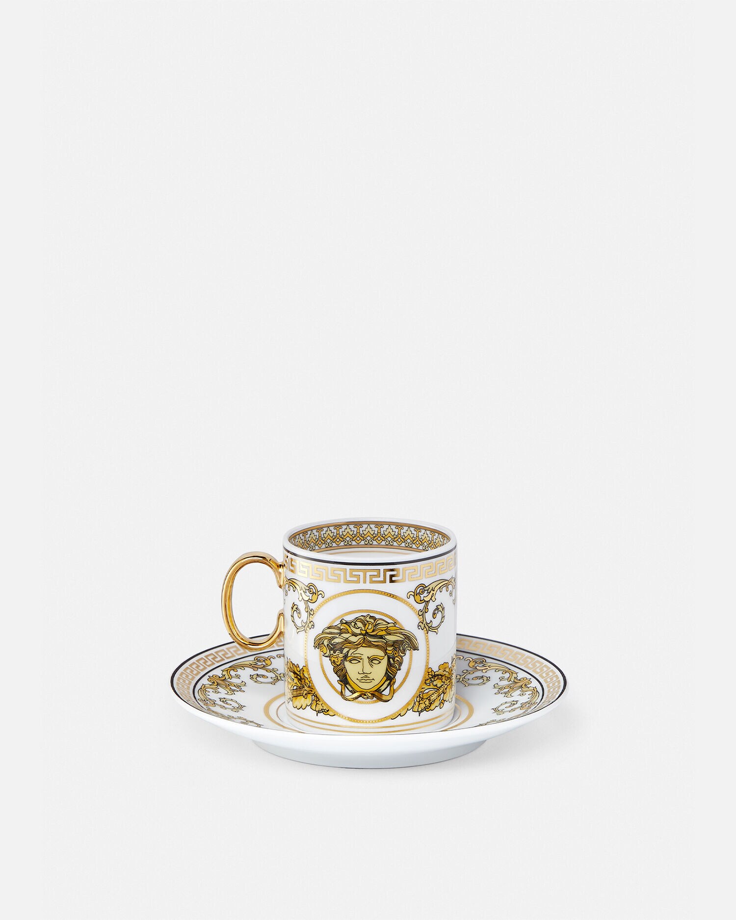 Virtus Gala White Espresso Cup & Saucer White,Gold | VERSACE US