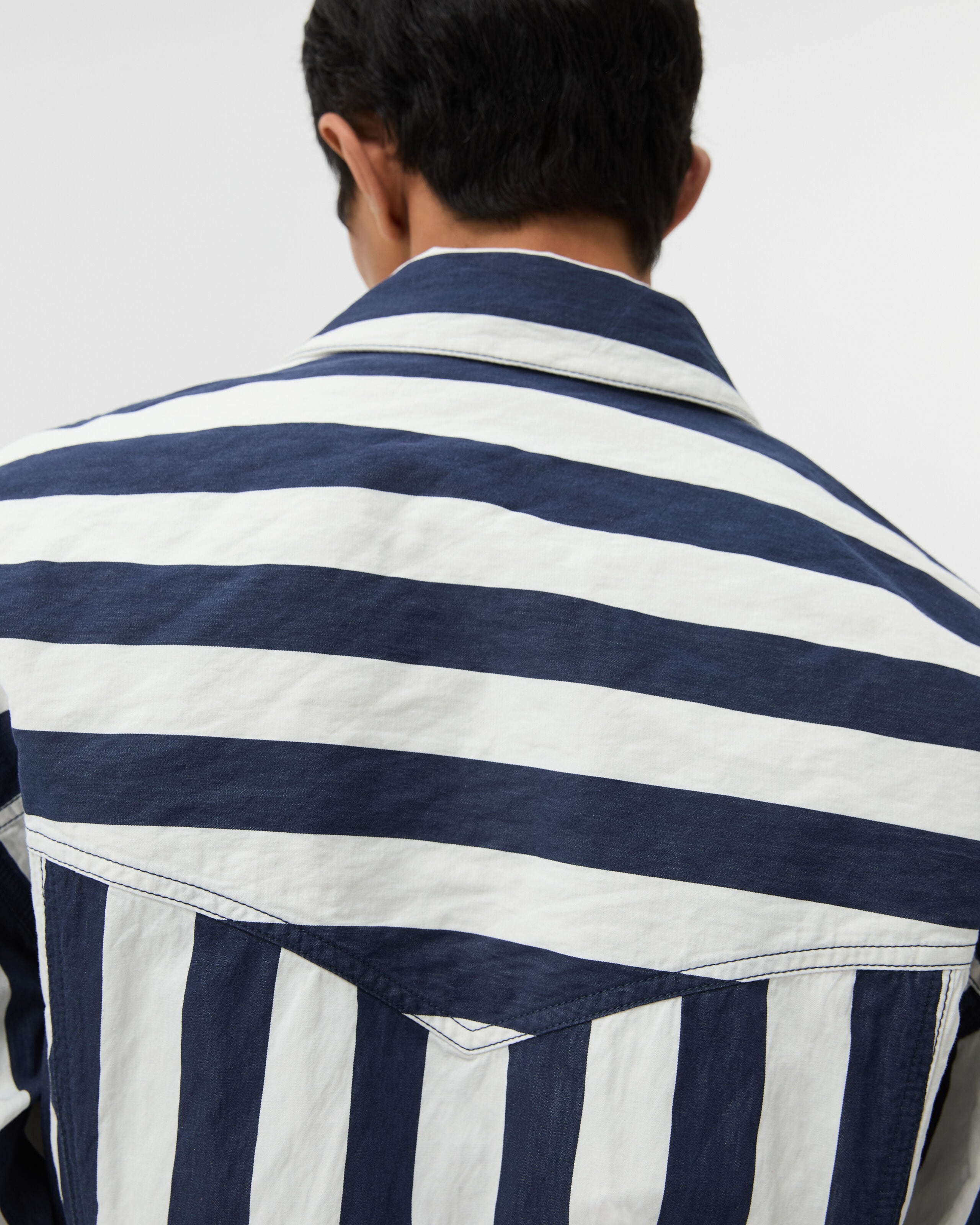 Striped Cotton Denim Blouson White,Blue | VERSACE