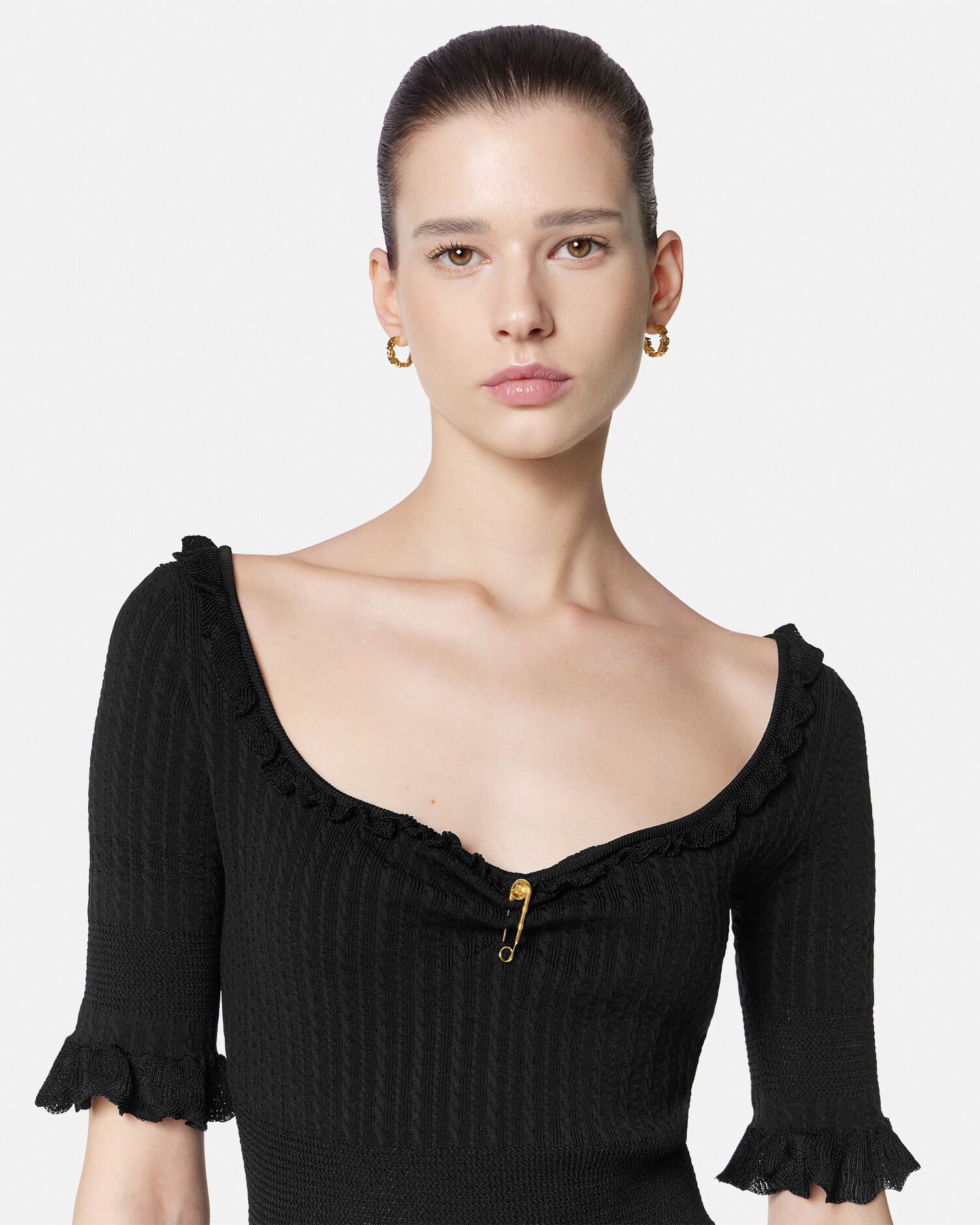 Safety Pin Knit Flared Mini Dress | VERSACE Safety Pin Knit Flared Mini Dress | VERSACE
