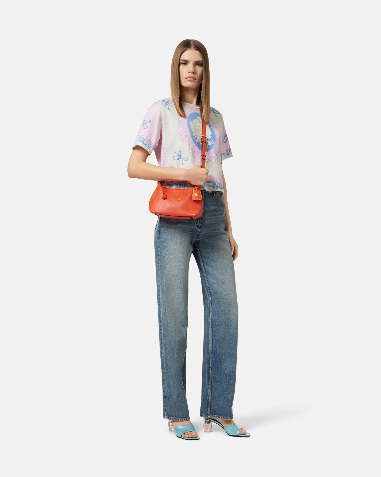 Versace Tag Hobo Bag Orange | VERSACE US