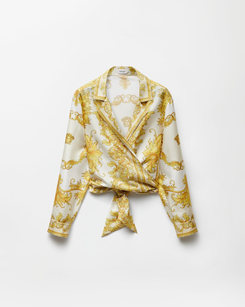 Camisa de sarga de seda con estampado Blanco+Oro 1