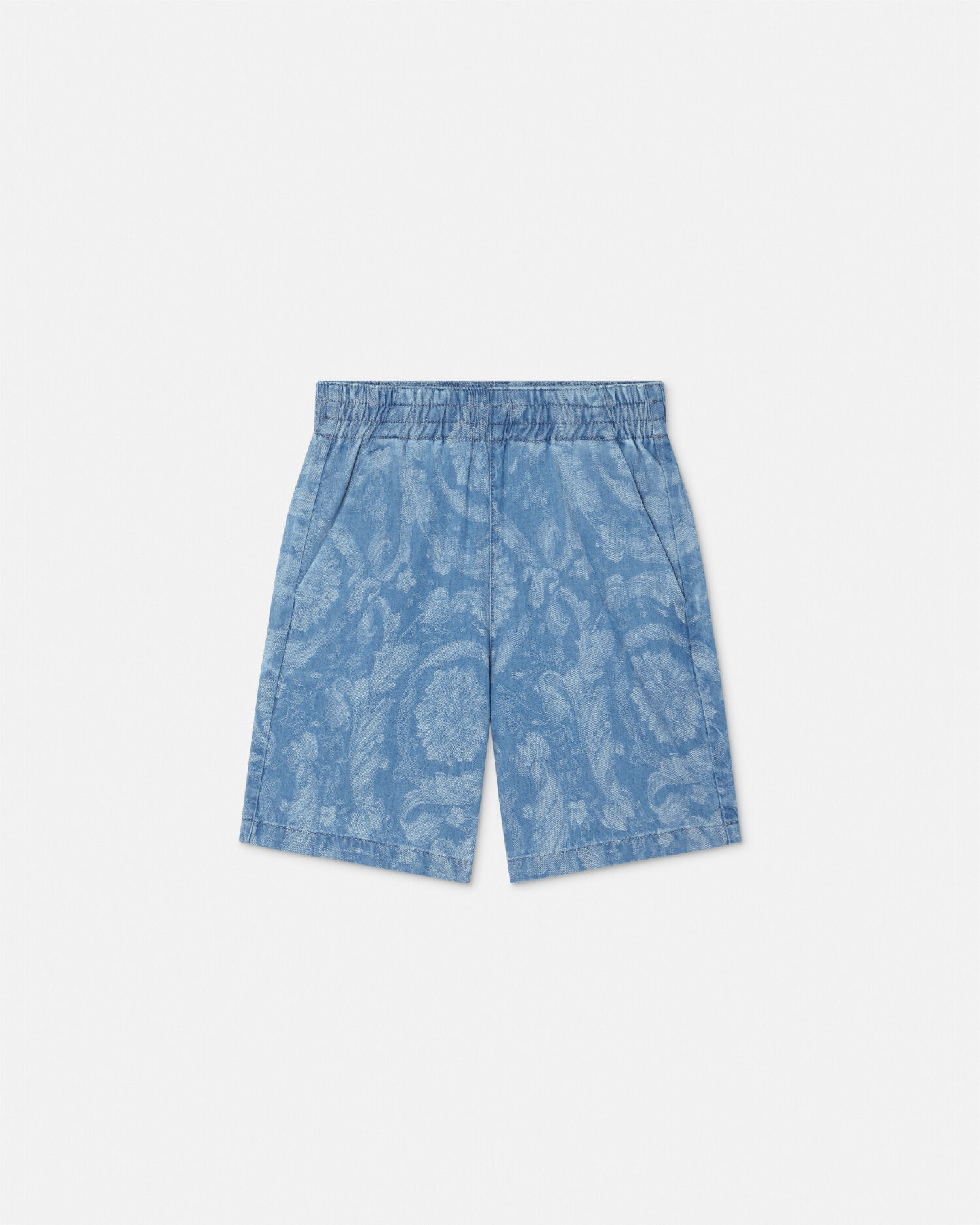 Barocco Chambray Kids Shorts Blue VERSACE UK