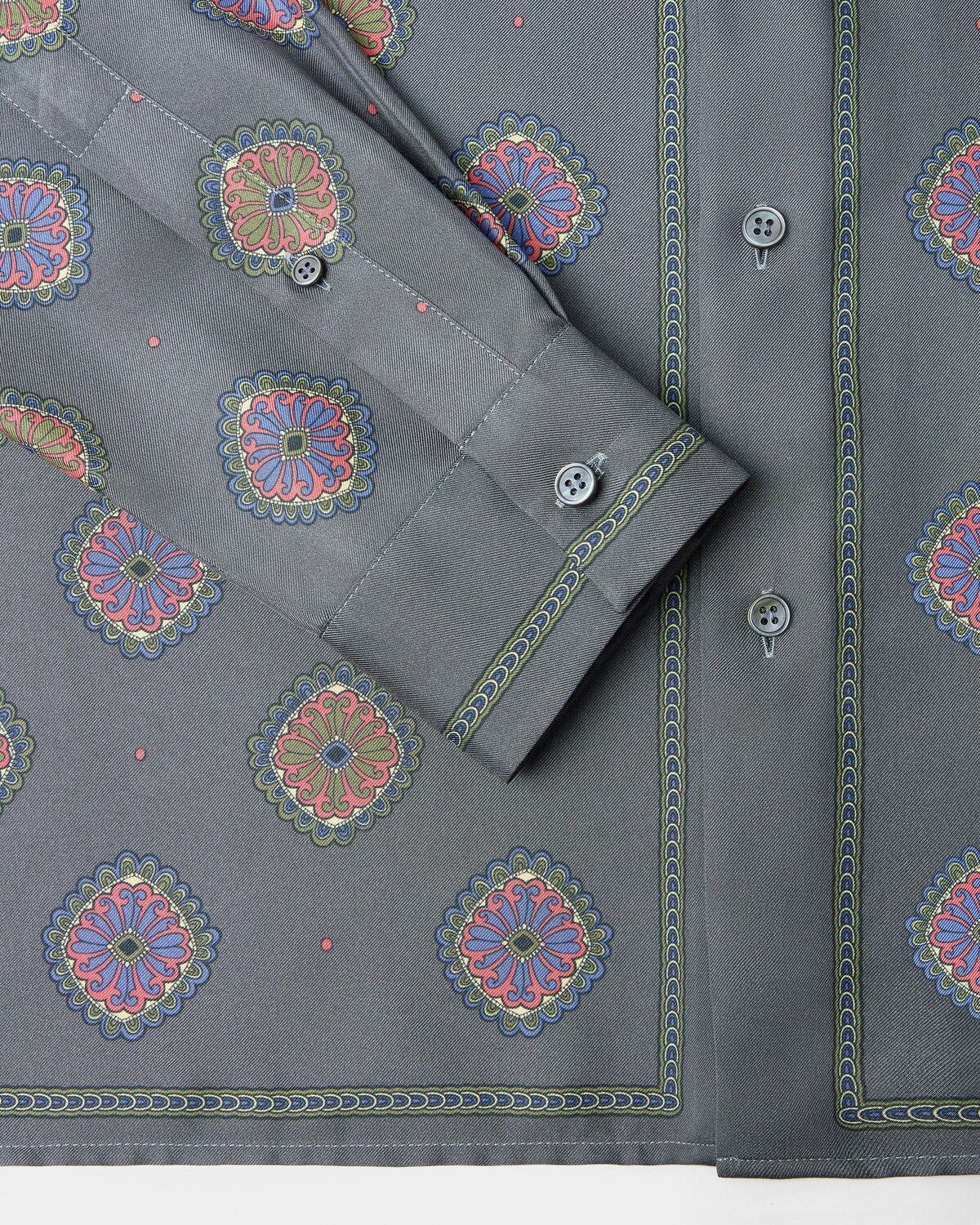 Printed Silk Twill Regular Shirt Gray+Print 5