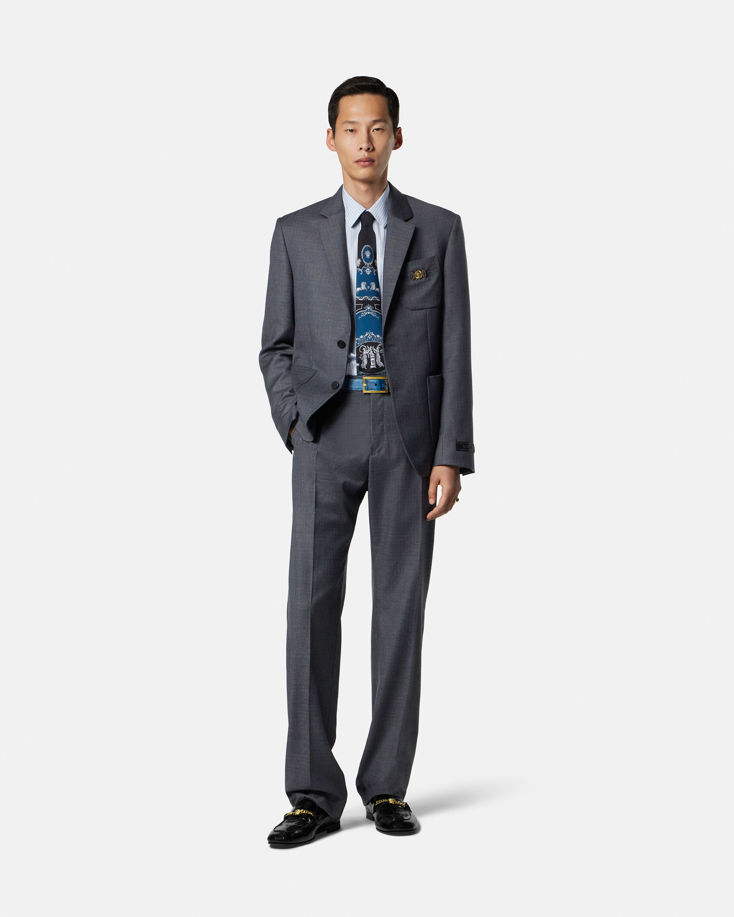VERSACE CLASSIC V2 スーツジャケット ダークグレー Micro-Checked Wool Blazer Gray | VERSACE US