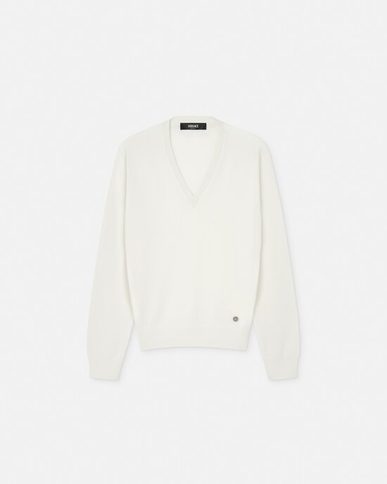 Jersey de cachemir con cuello en V  Blanco 1