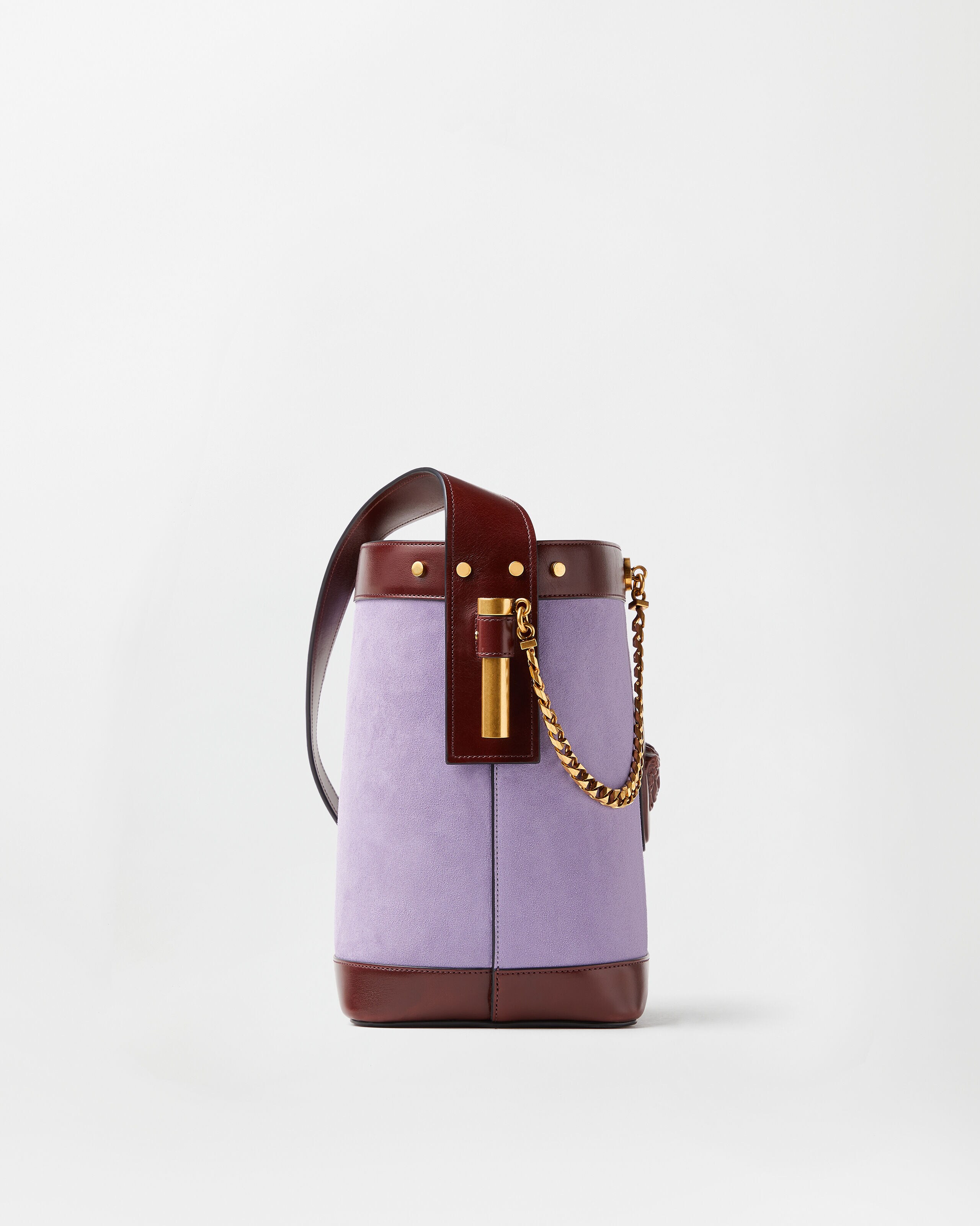 Pivot Small Suede Bucket Bag Purple | VERSACE US