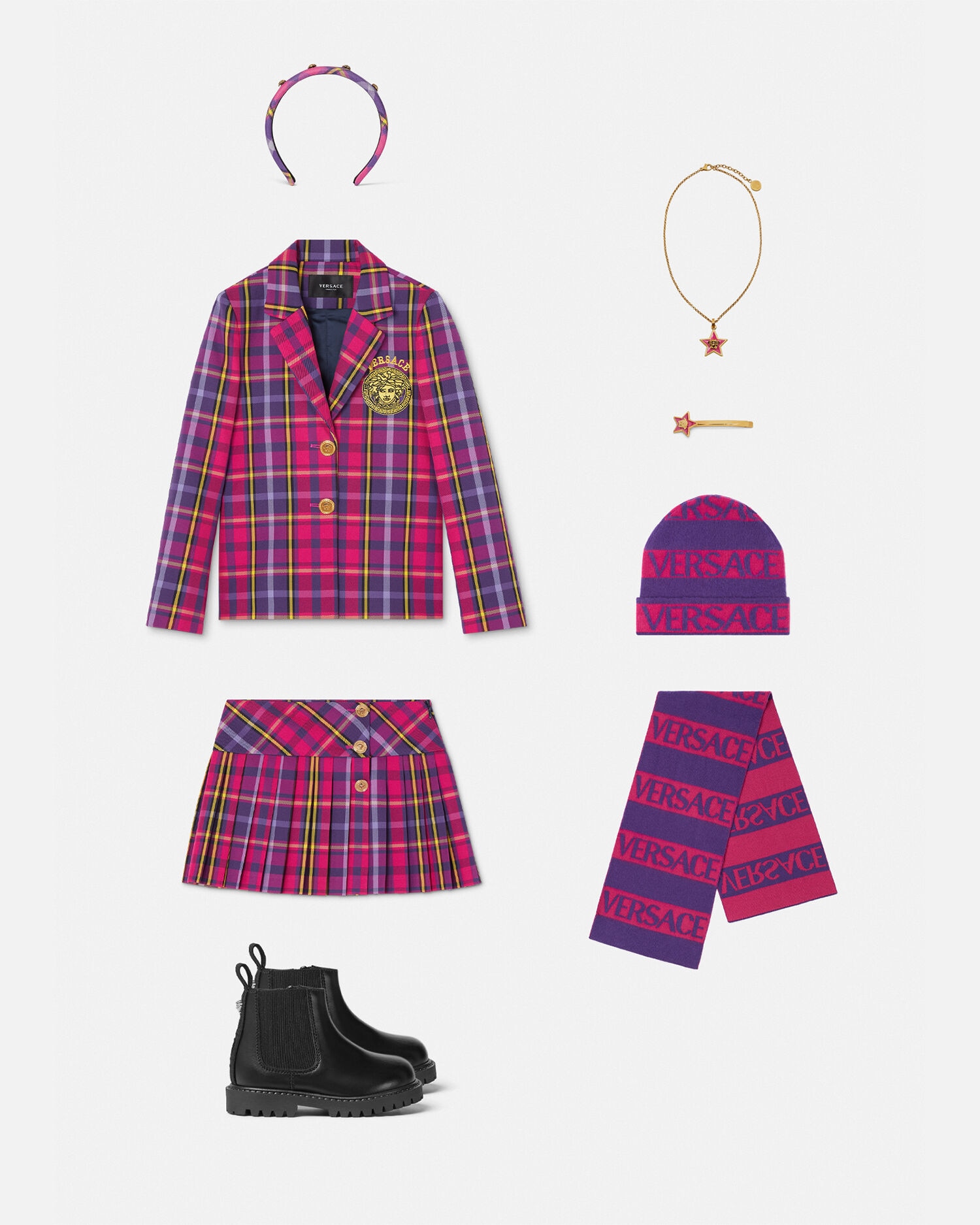Tartan Kids Pleated Skirt Pink VERSACE CA