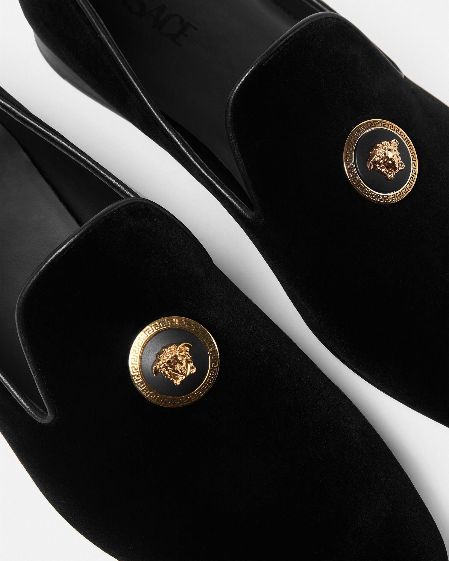 Medusa Velvet Slippers Black Gold VERSACE