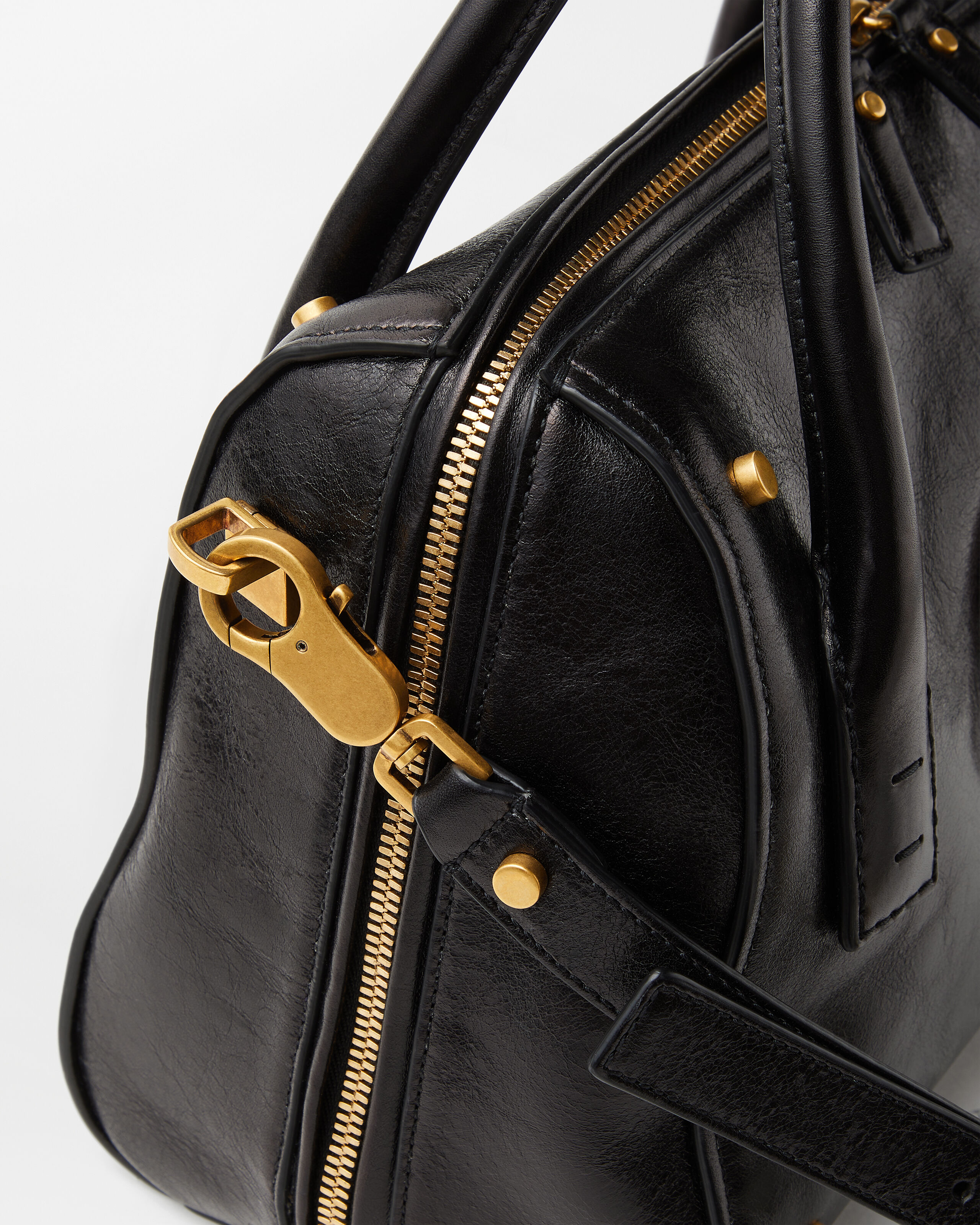 Roomy Leather Boston Bag Black,Brown | VERSACE US