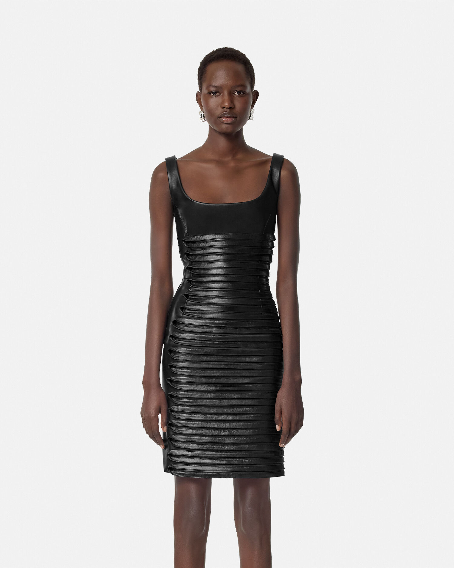 Plonge Leather Scoop Fitted Mini Dress