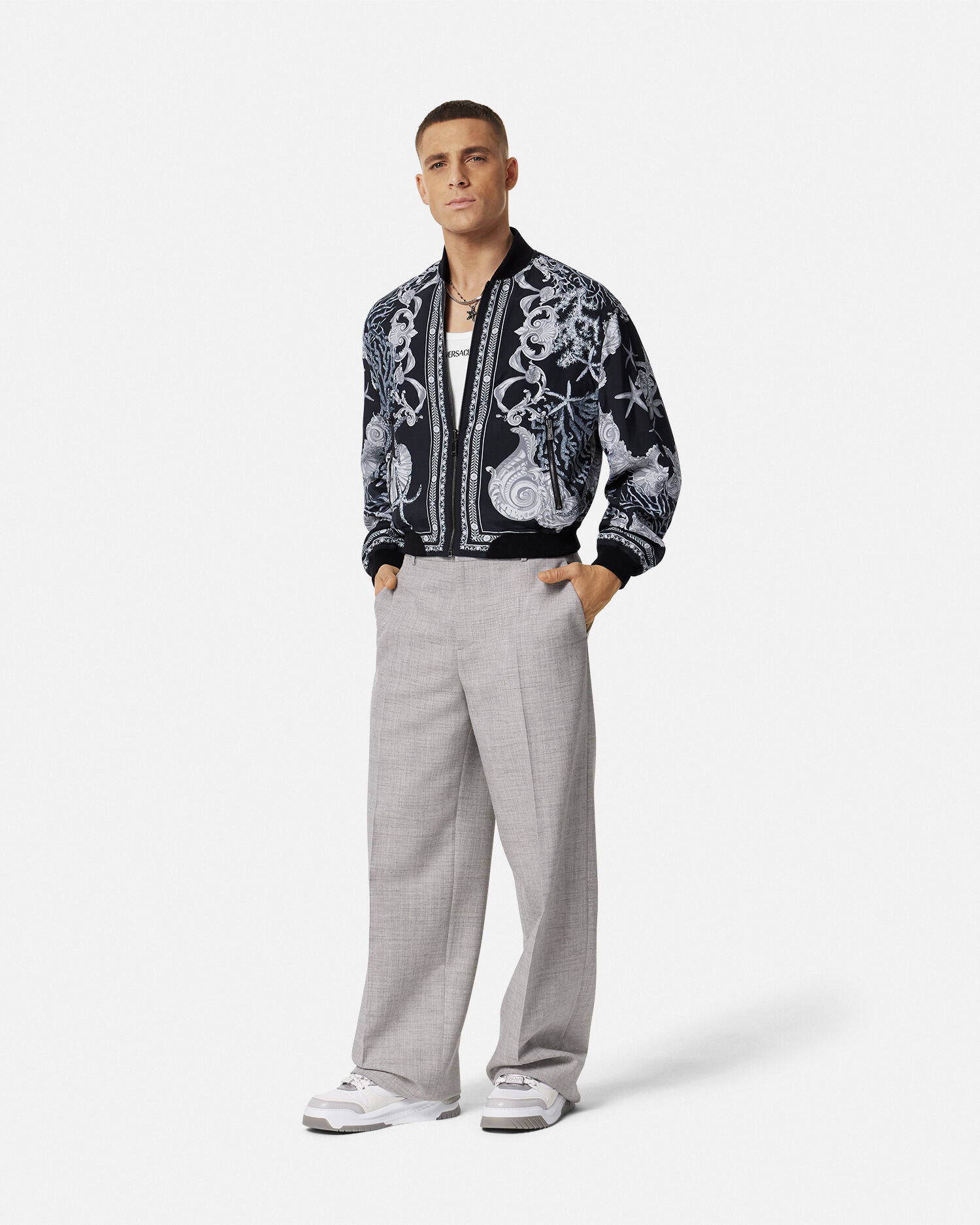 Barocco Sea Reversible Jacket Black Print VERSACE US