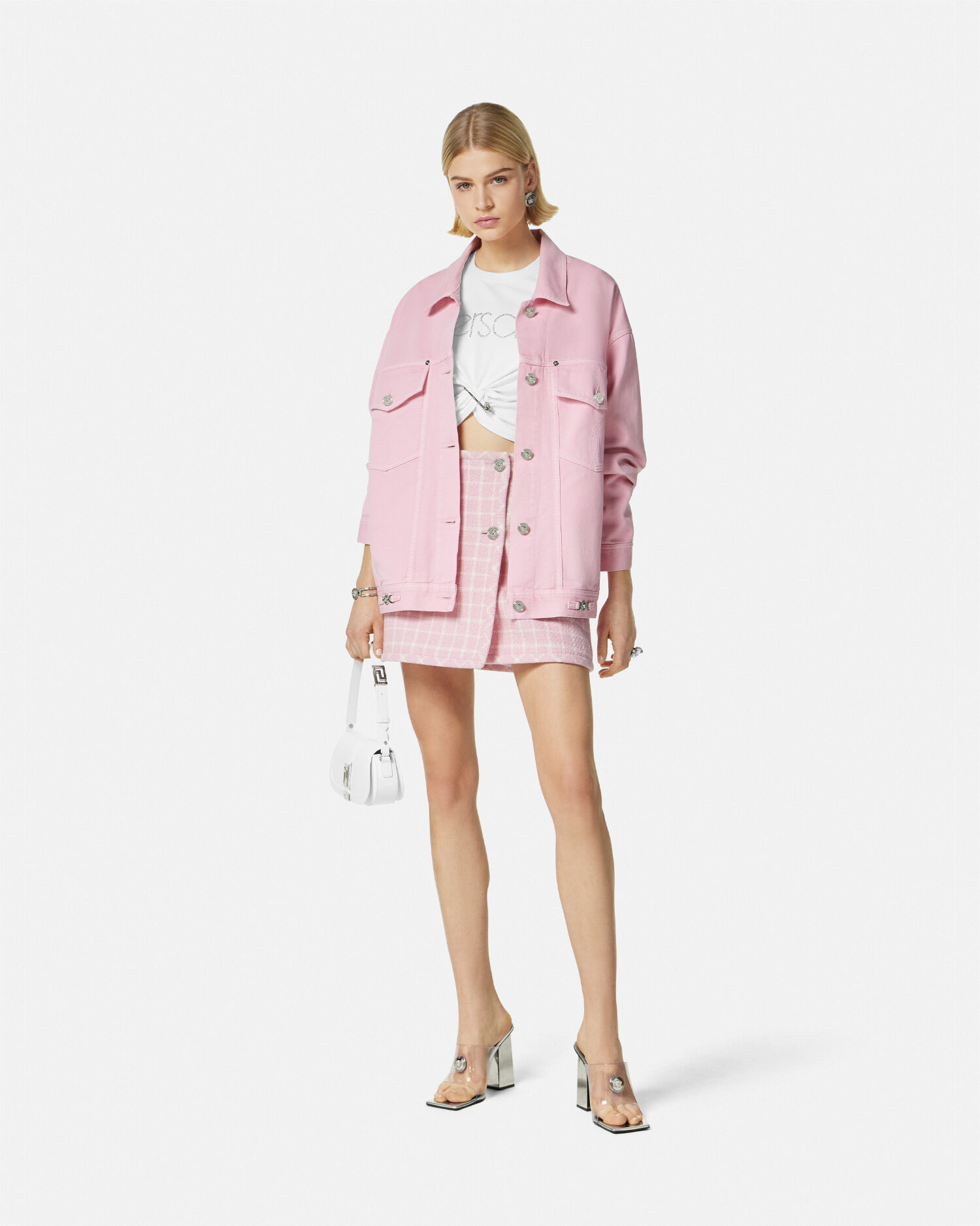 Oversized pink denim jacket online