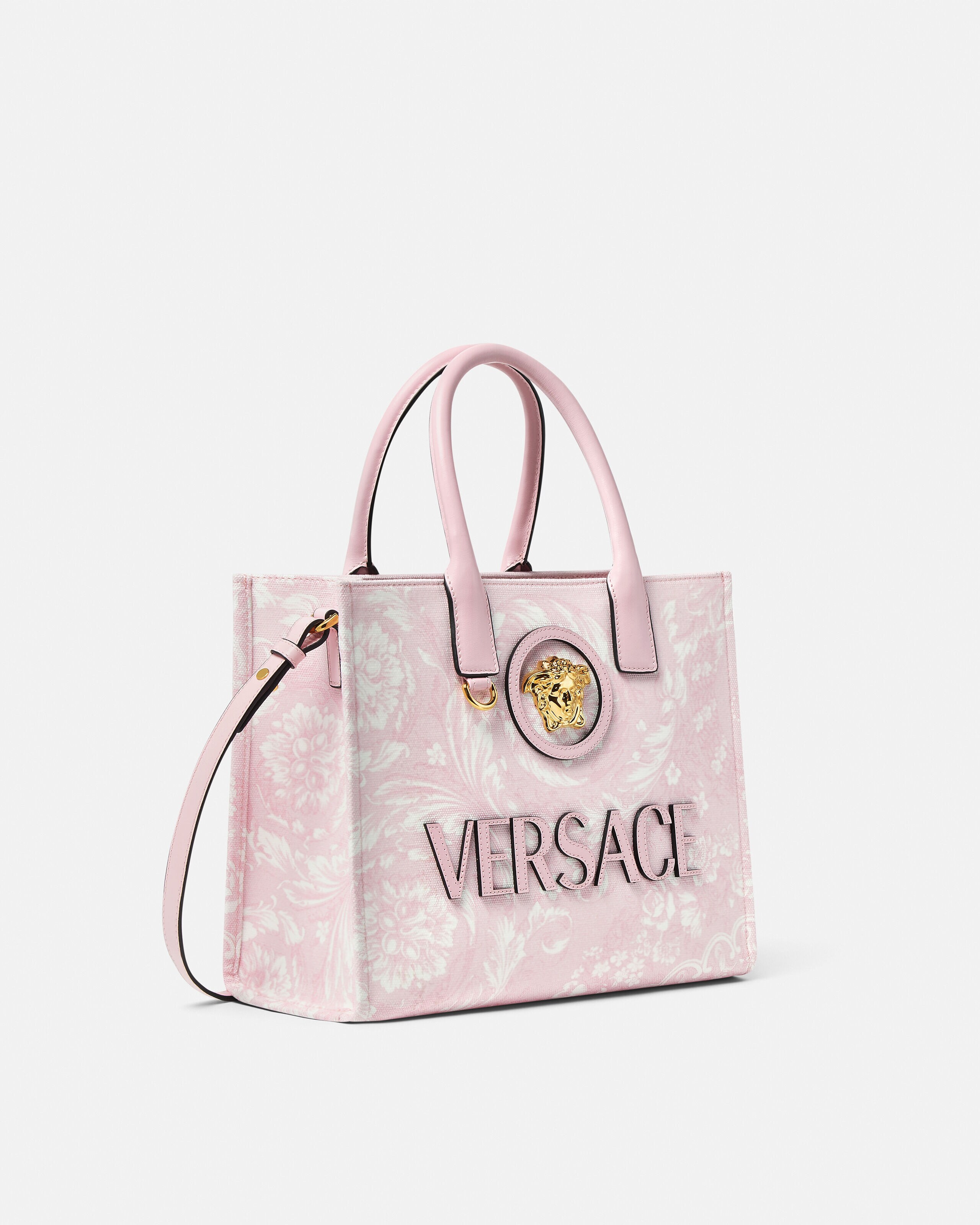 La Medusa Printed Small Canvas Tote Pink,Gold | VERSACE