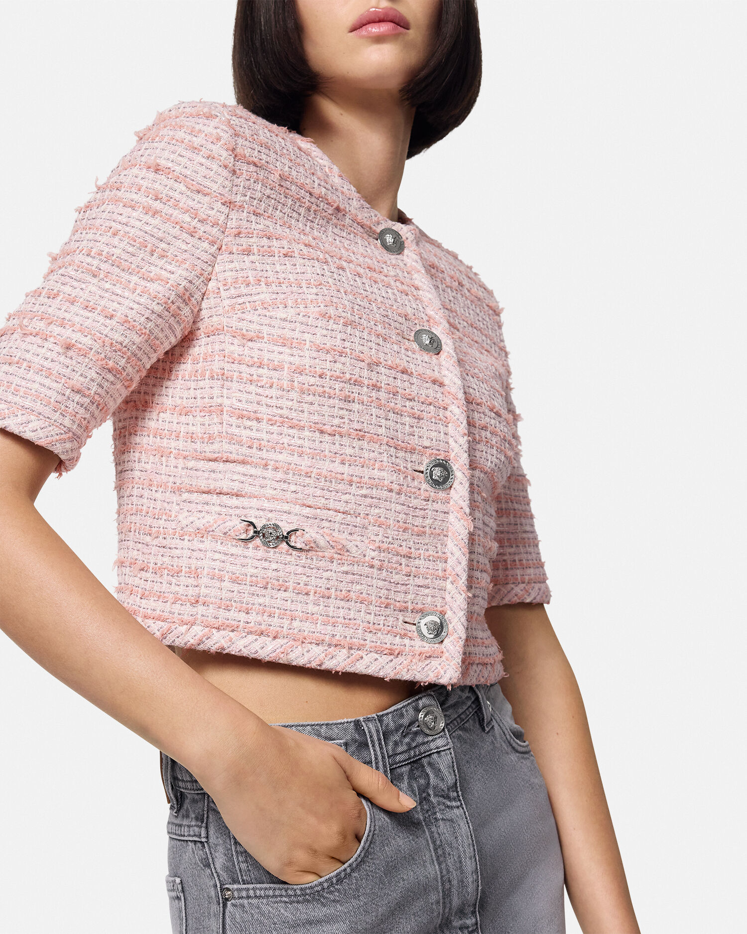 Womens pink tweed blazer best sale