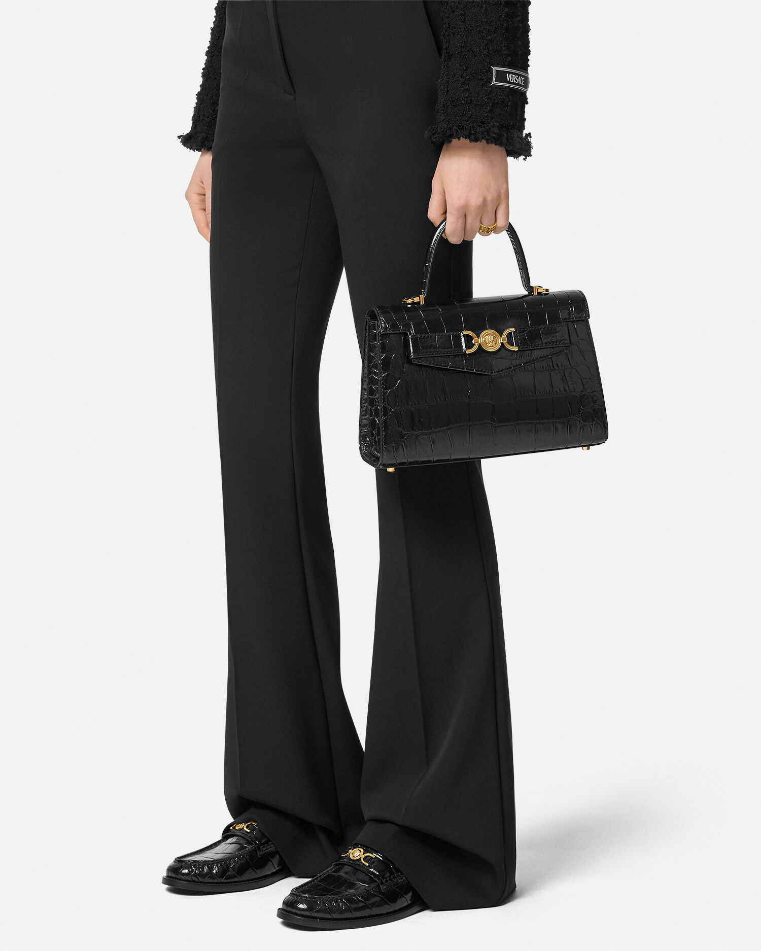 Medusa '95 Croc-Effect Top-Handle Black,Gold | VERSACE US