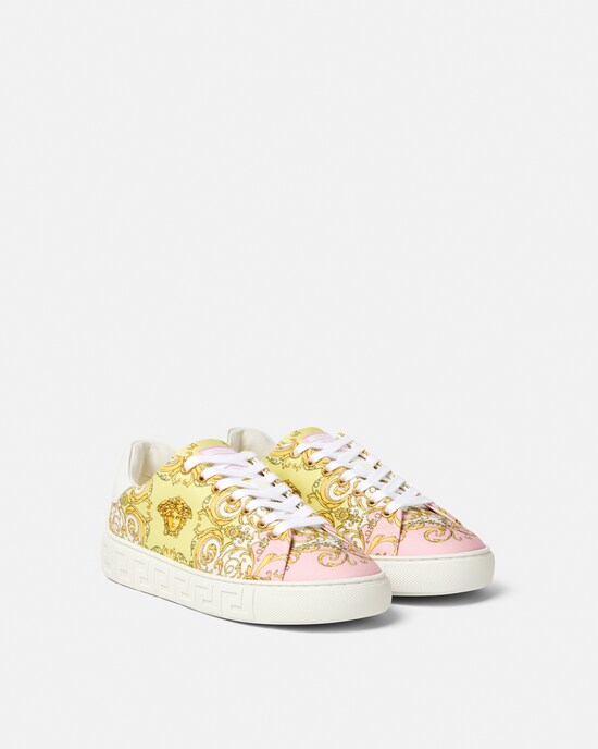 Greca Printed Canvas Sneakers Yellow+Pink 2