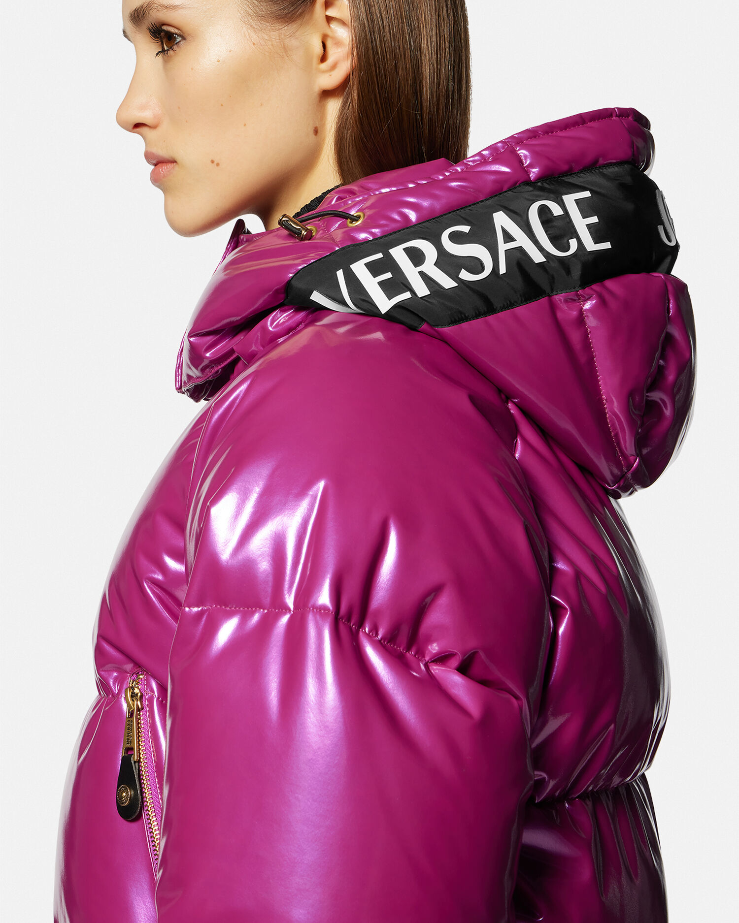 Vinyl puffer online jacket with hood