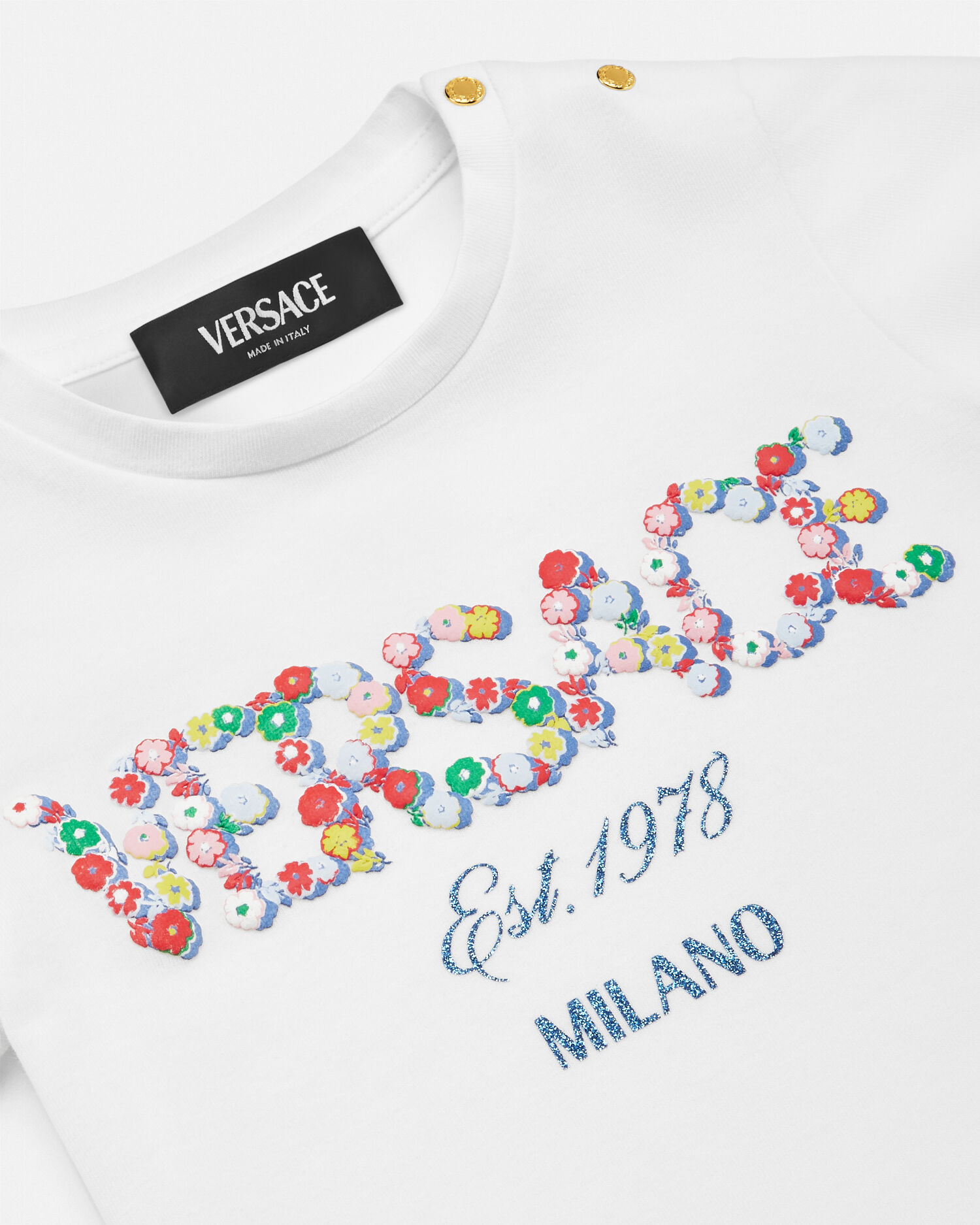 Falling Flowers Logo Baby T Shirt VERSACE US