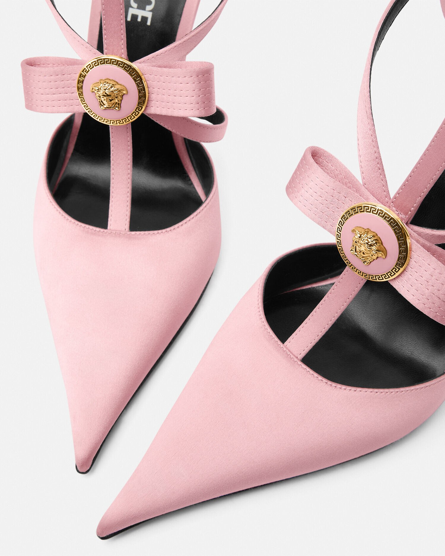 Gianni Ribbon Cage Satin Pumps 110 mm Pink VERSACE CA