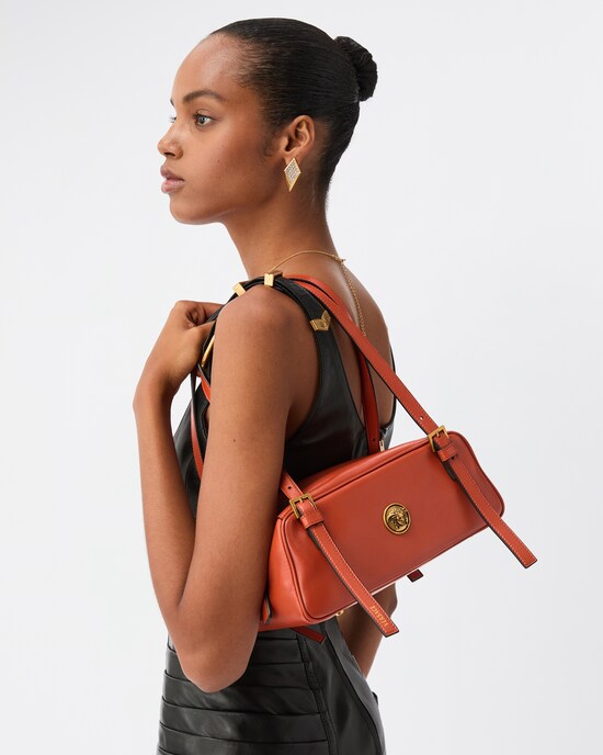 Embl&egrave;me sac bowling en cuir nappa Orange 2