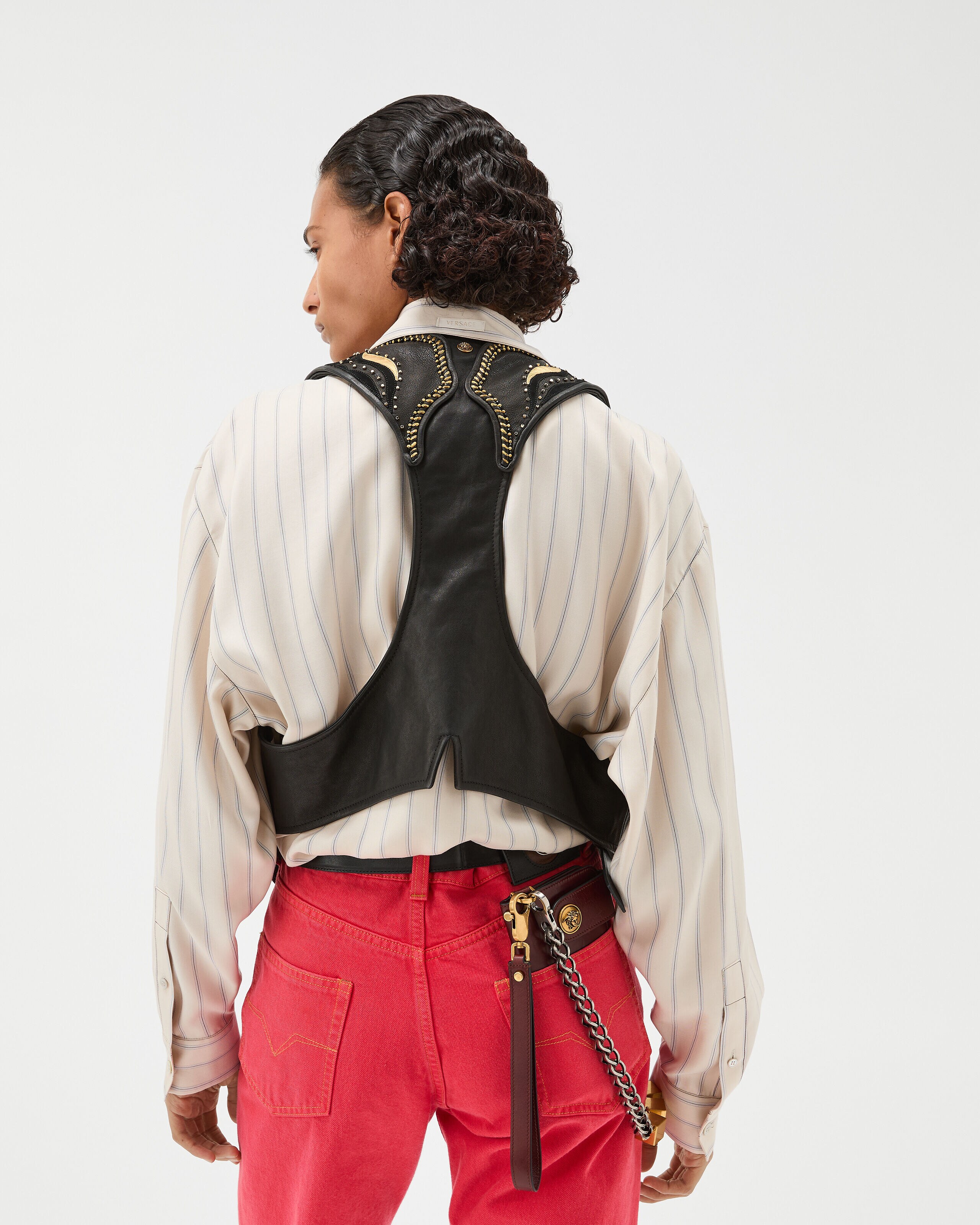 Embroidered Leather Vest Black | VERSACE US