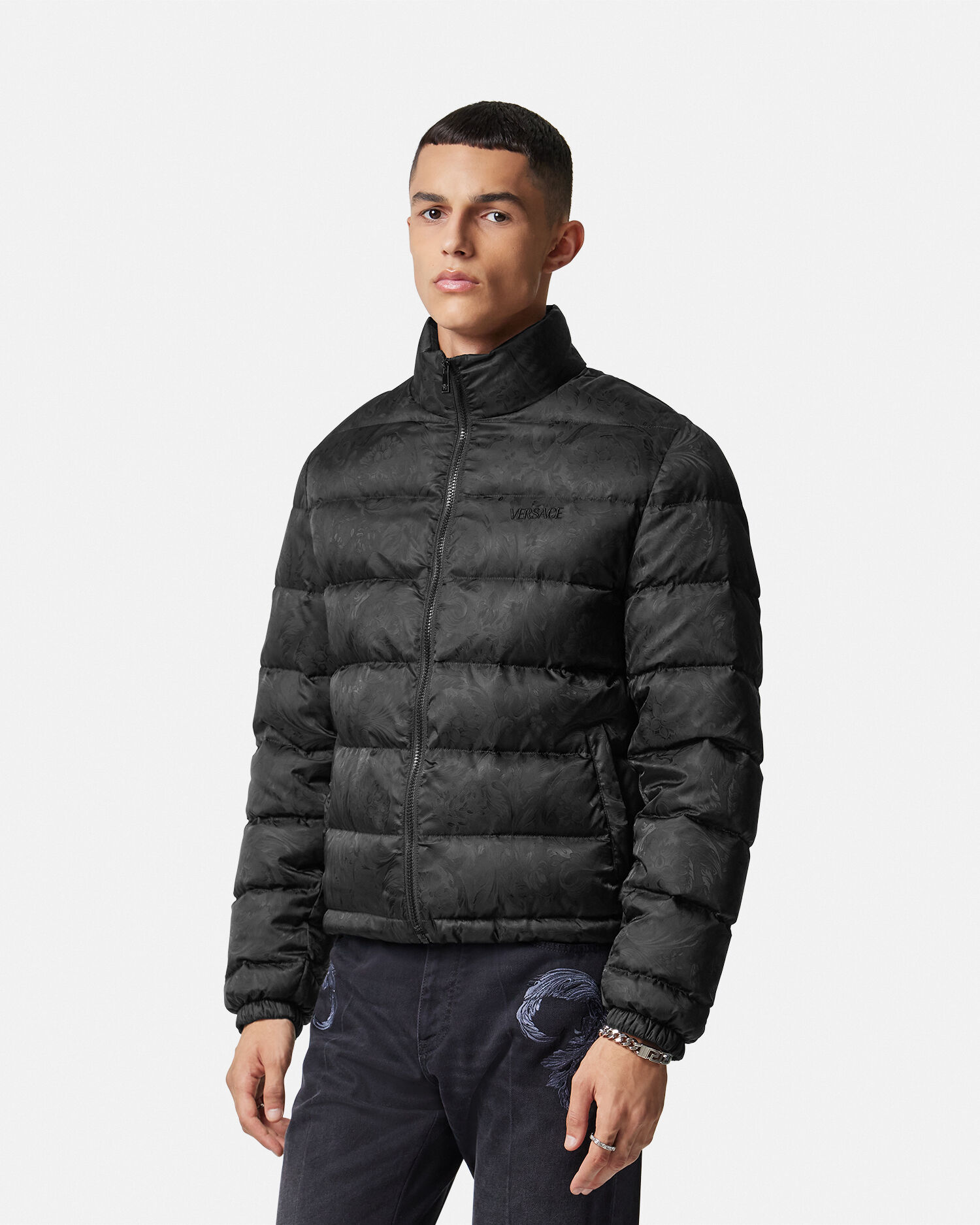 Barocco Light Puffer Jacket Black Versace GB